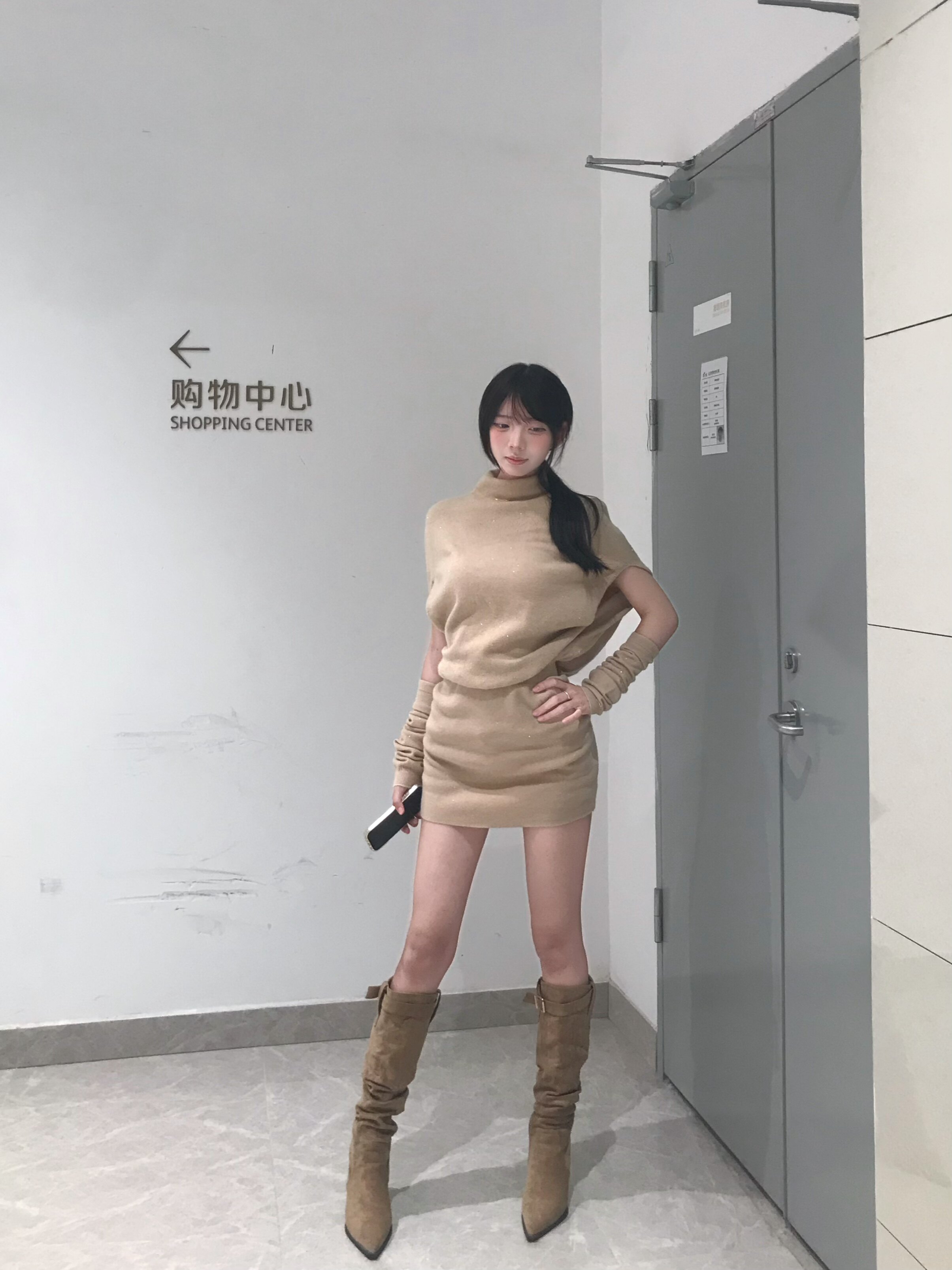 Hotdog热狗很辣【韩系姐姐】套装 高领斗篷针织连衣裙+袖套包臀短裙斗篷