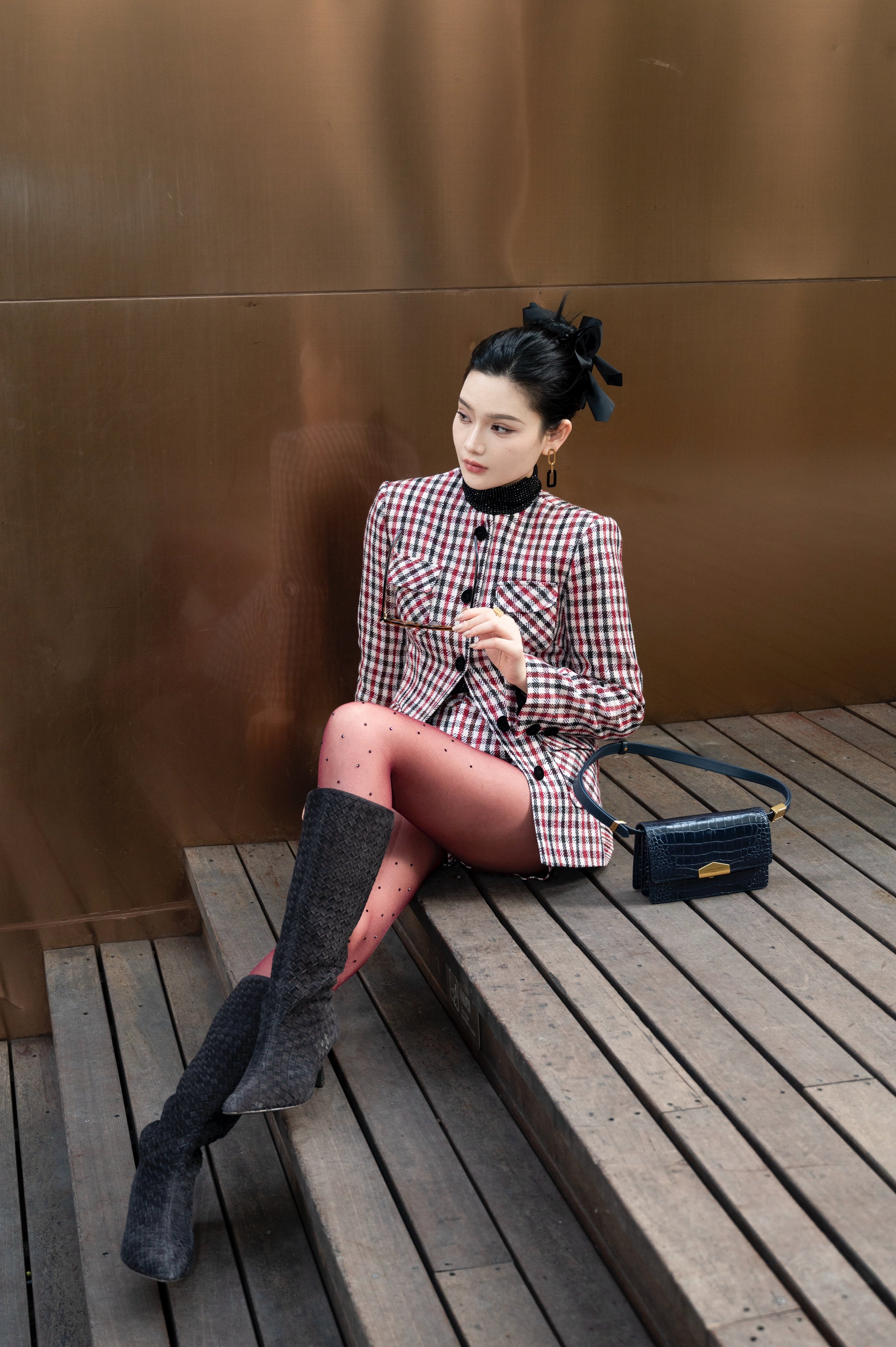 Le' Murmure冬季时尚羊反绒长筒靴堆堆设计慵懒随性 高跟拉长腿部比例