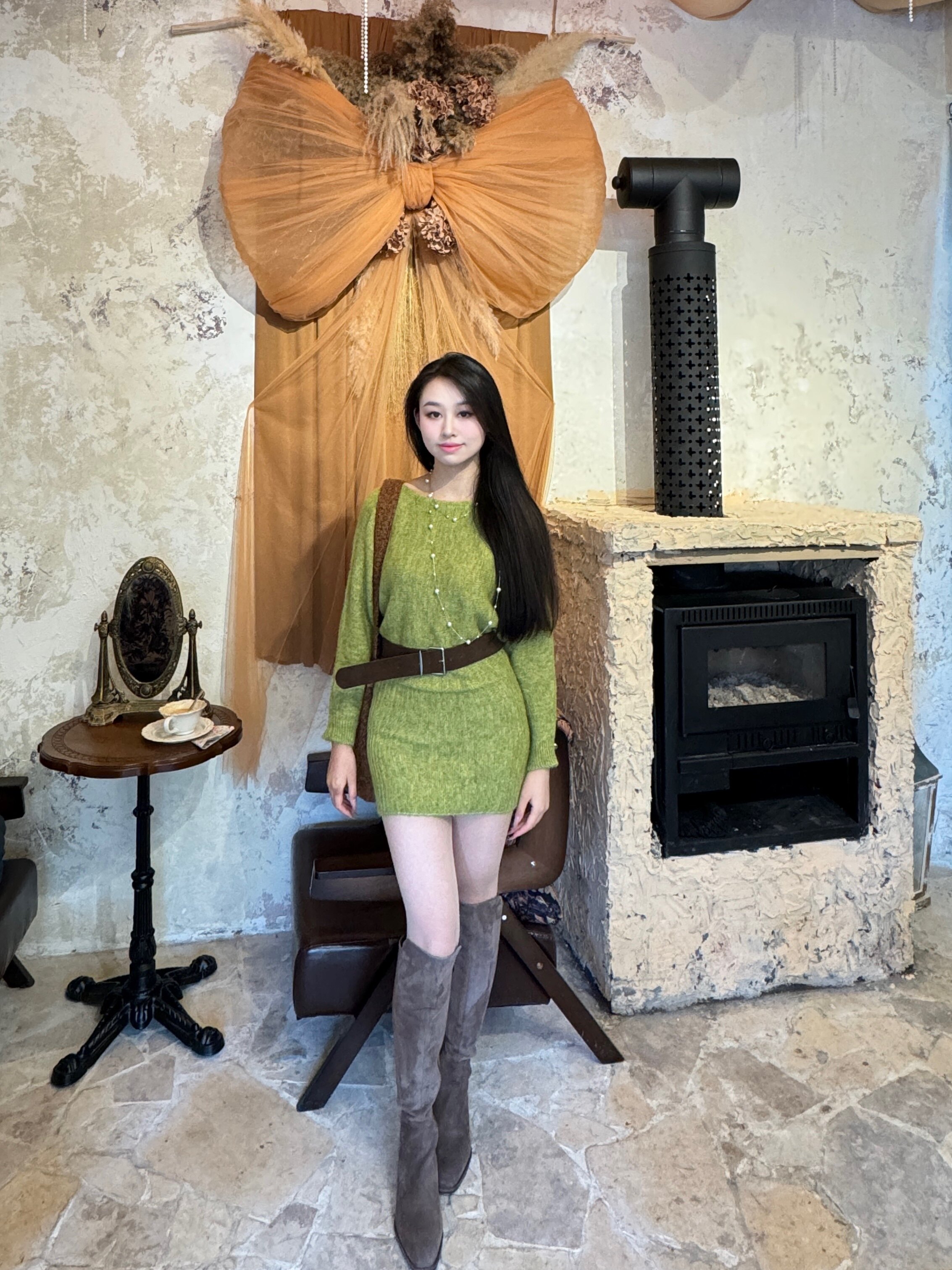 7or9燕麦麦芬过膝骑士靴尖头设计修饰腿型长筒瘦瘦靴包裹更显细