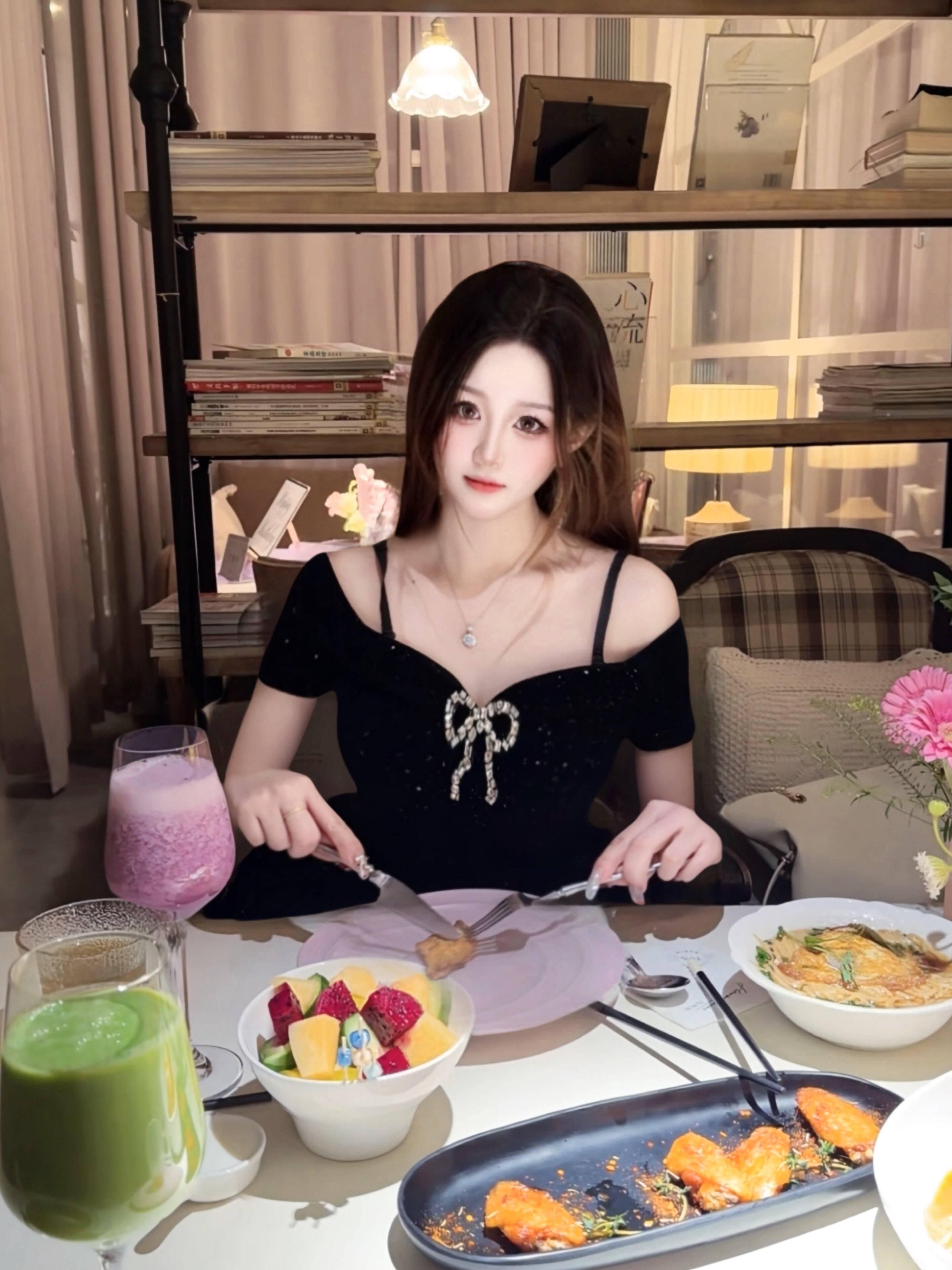 SYJ舒衣家微胖mm法式小黑裙 蓬蓬裙摆遮肉显瘦 收腰设计勾勒腰线生日礼服
