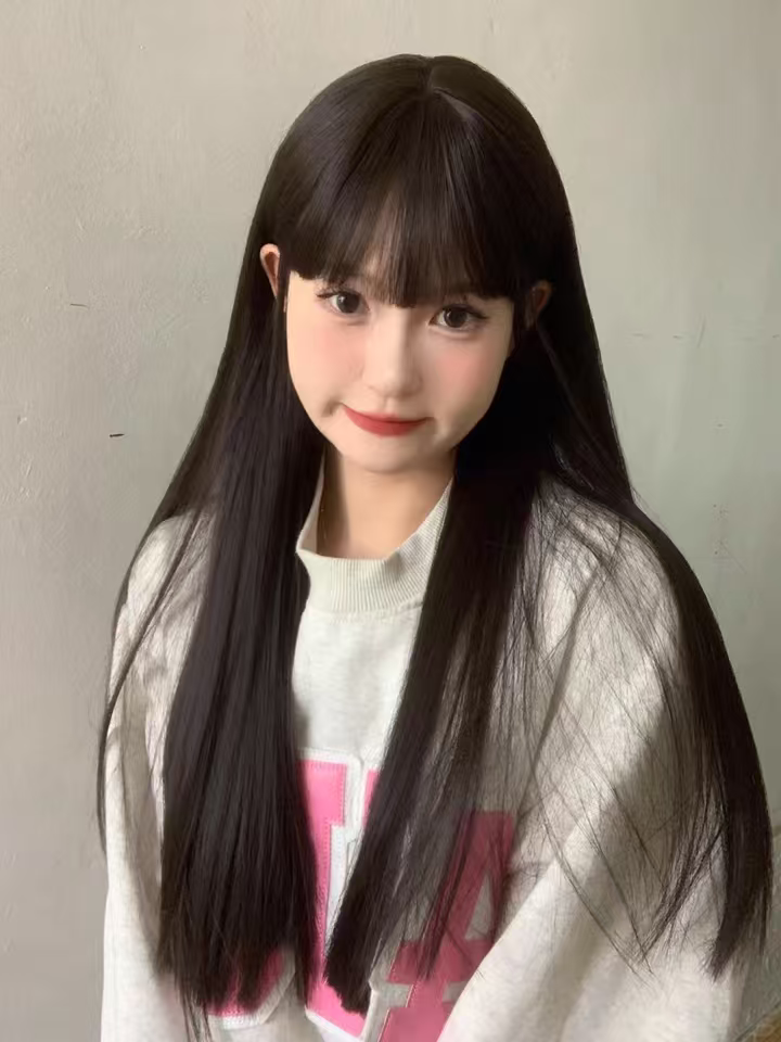 真我黑长直漫画齐刘海假发套 全真发整顶设计 自然隐形无痕贴合 长发飘逸顺滑