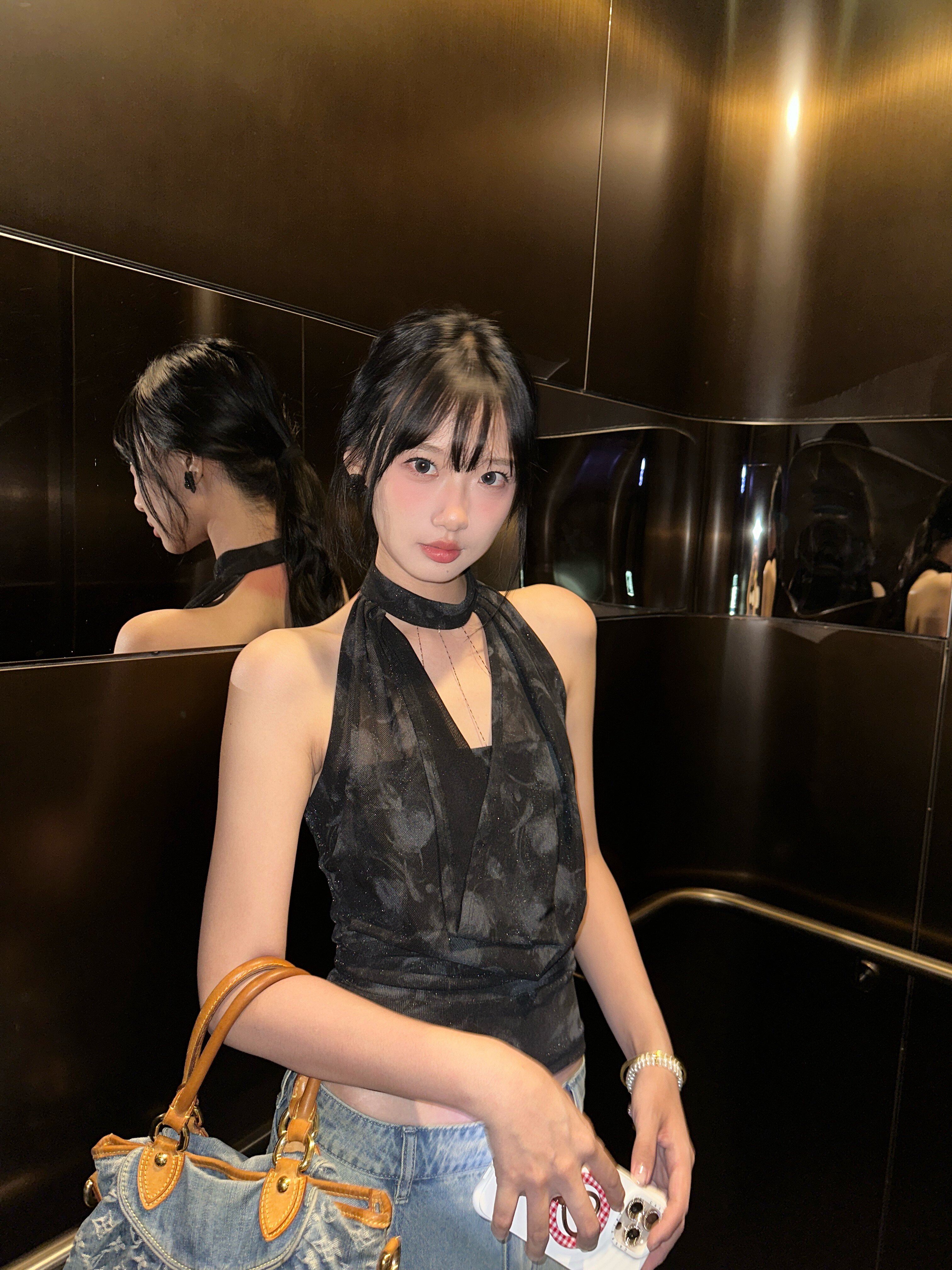 VIAPITTI夏季爆款链条荡领挂脖背心 收腰修身显瘦百搭 辣妹风与设计感并存