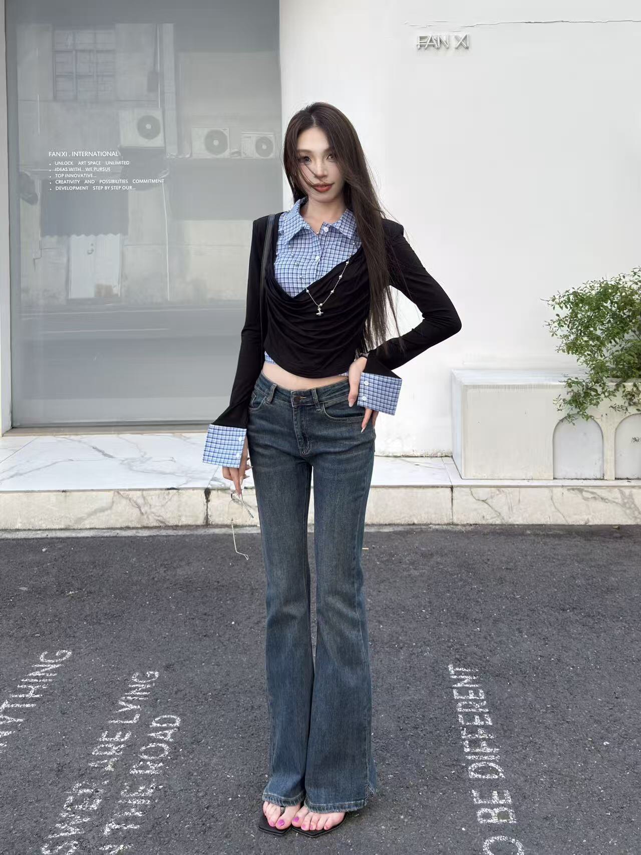 ABWLR秋冬复古微喇牛仔裤:高腰马蹄的显腿长神裤