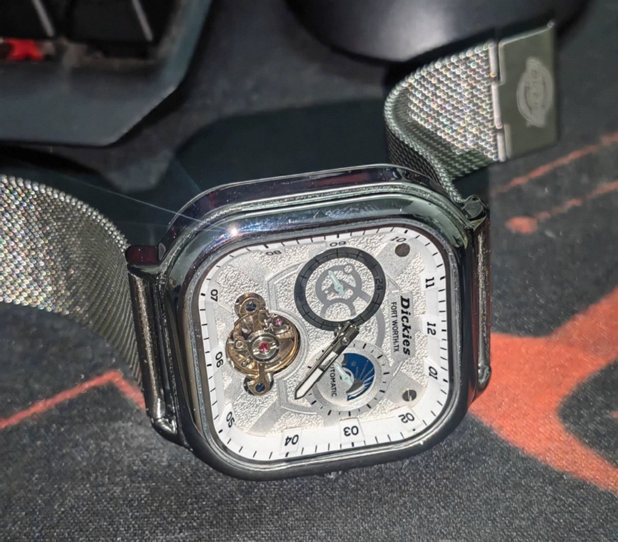 Dickies男士方形机械表陀飞轮自动机械表潮流生日礼物黑蓝古巴链金属手表