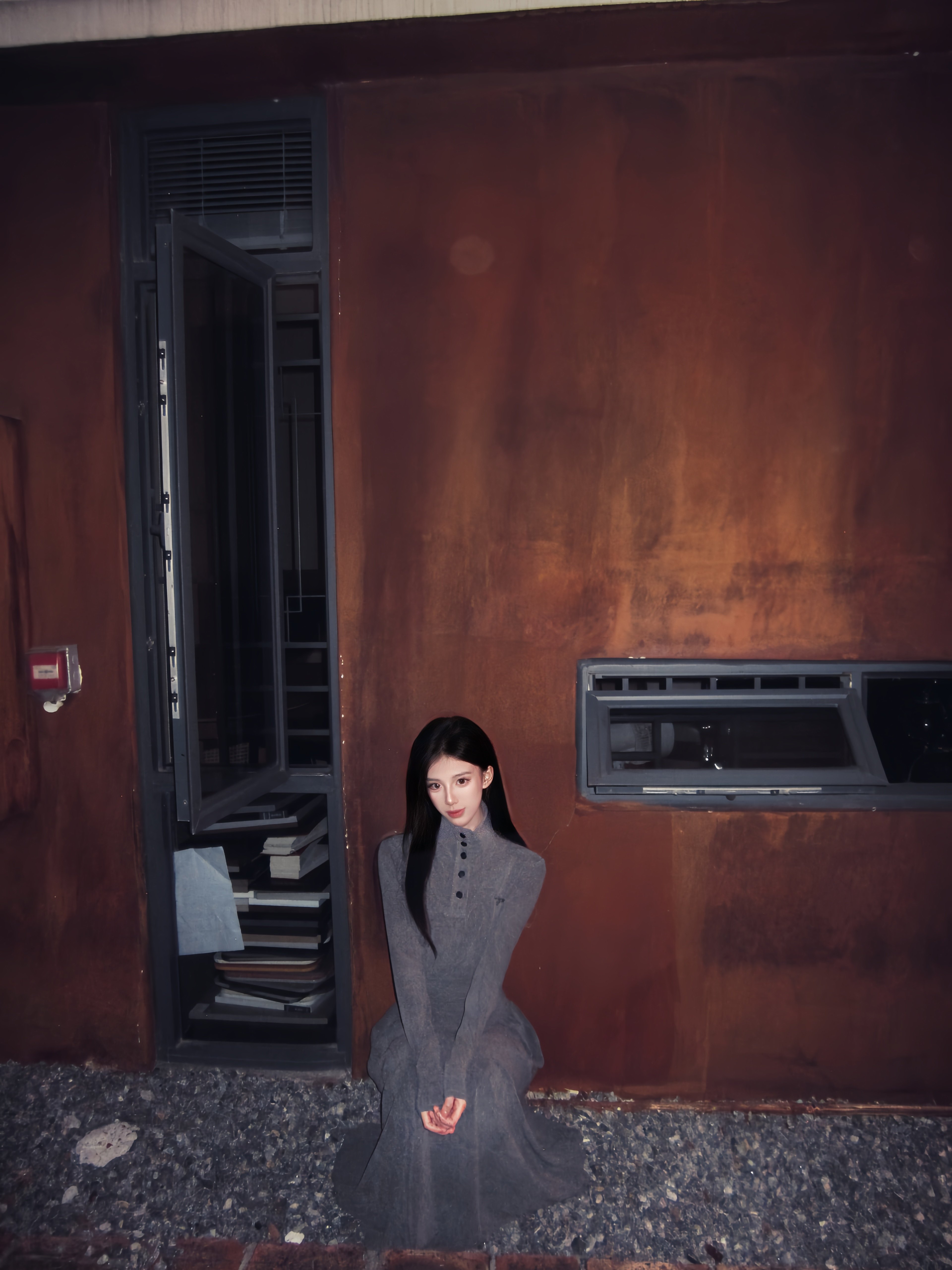 CYNR原创设计气质复古连衣裙,半高polo领褶皱收腰A字长裙摆遮肉显高