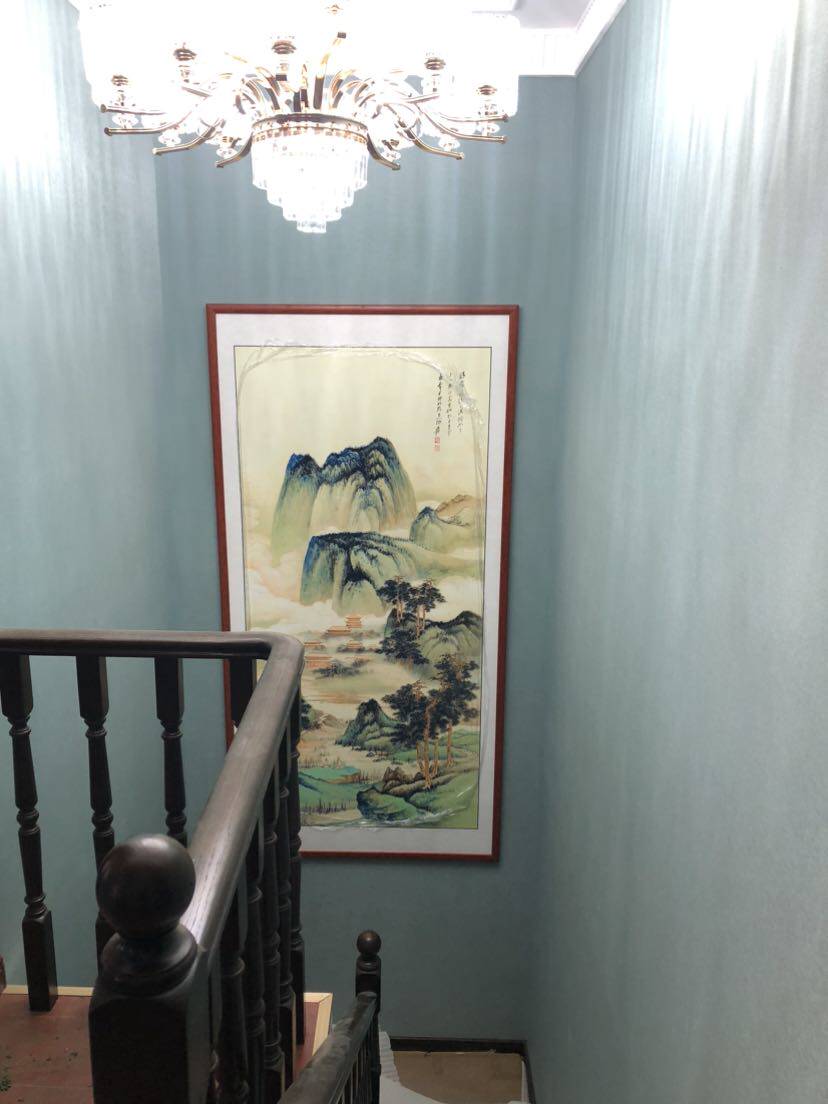 张大千国画山水画竖版玄关装饰画中式客厅走廊过道入户正对门挂画-淘宝