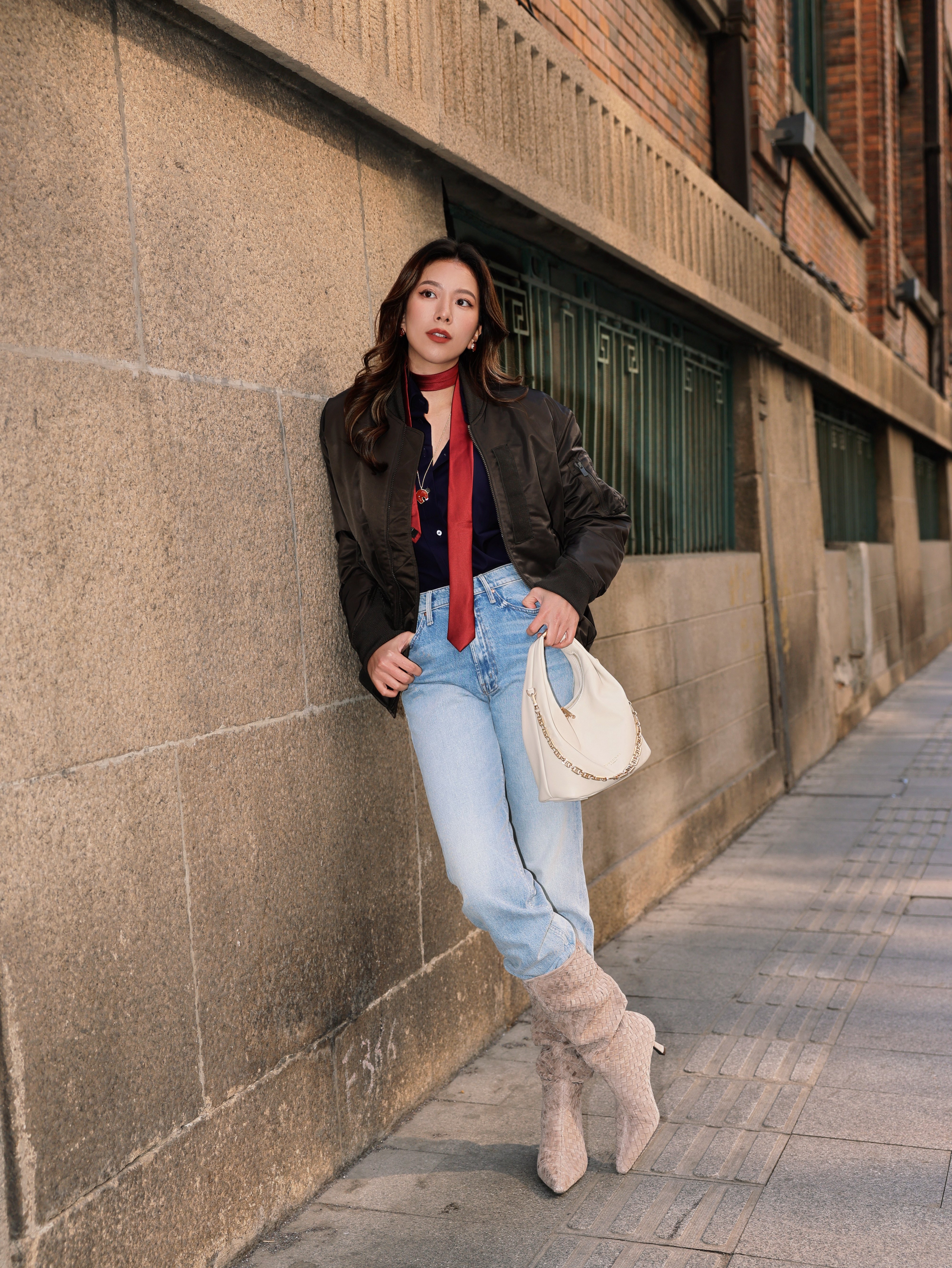 Le' Murmure冬季时尚羊反绒长筒靴堆堆设计慵懒随性 高跟拉长腿部比例