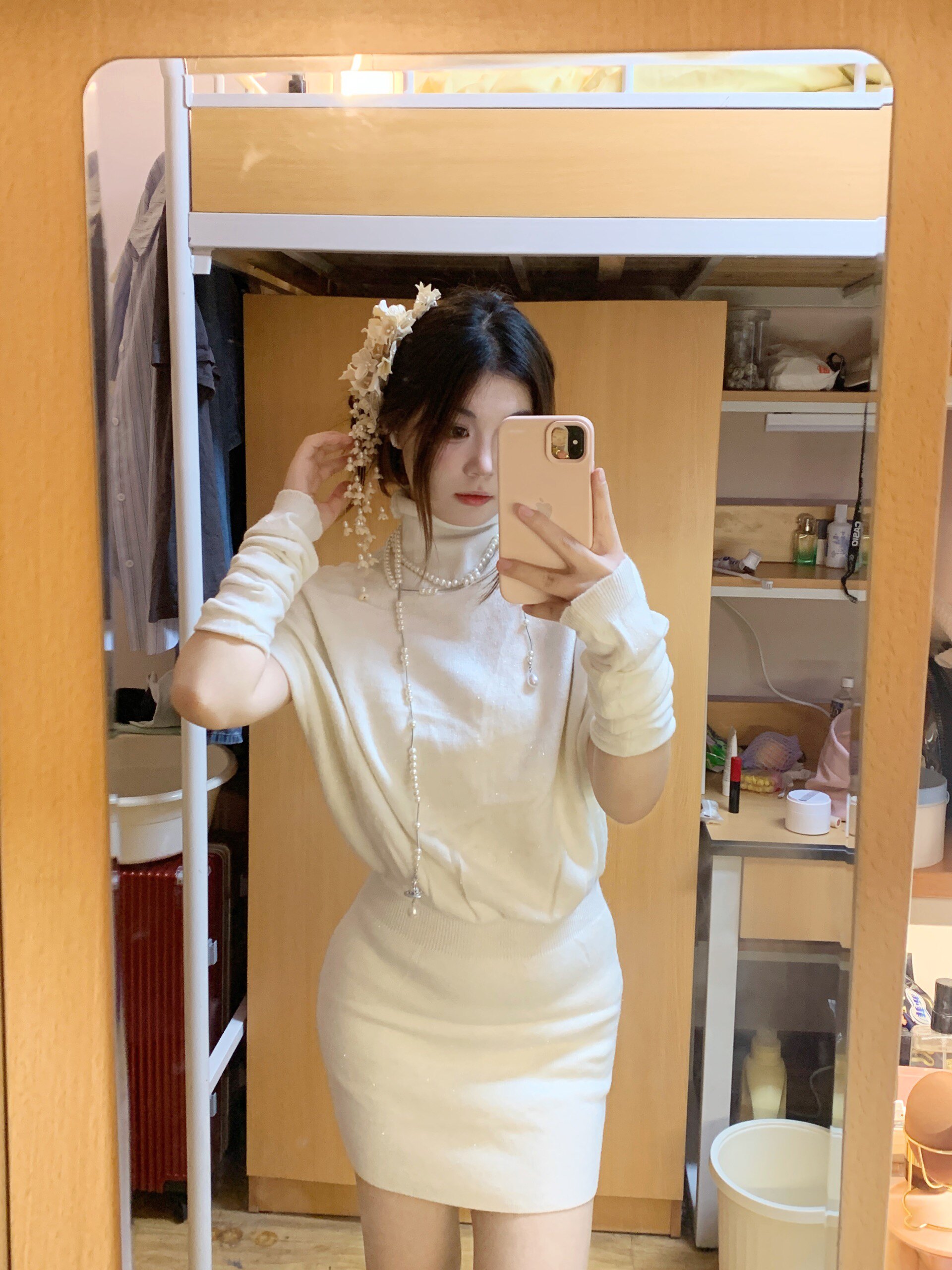 Hotdog热狗很辣【韩系姐姐】套装 高领斗篷针织连衣裙+袖套包臀短裙斗篷