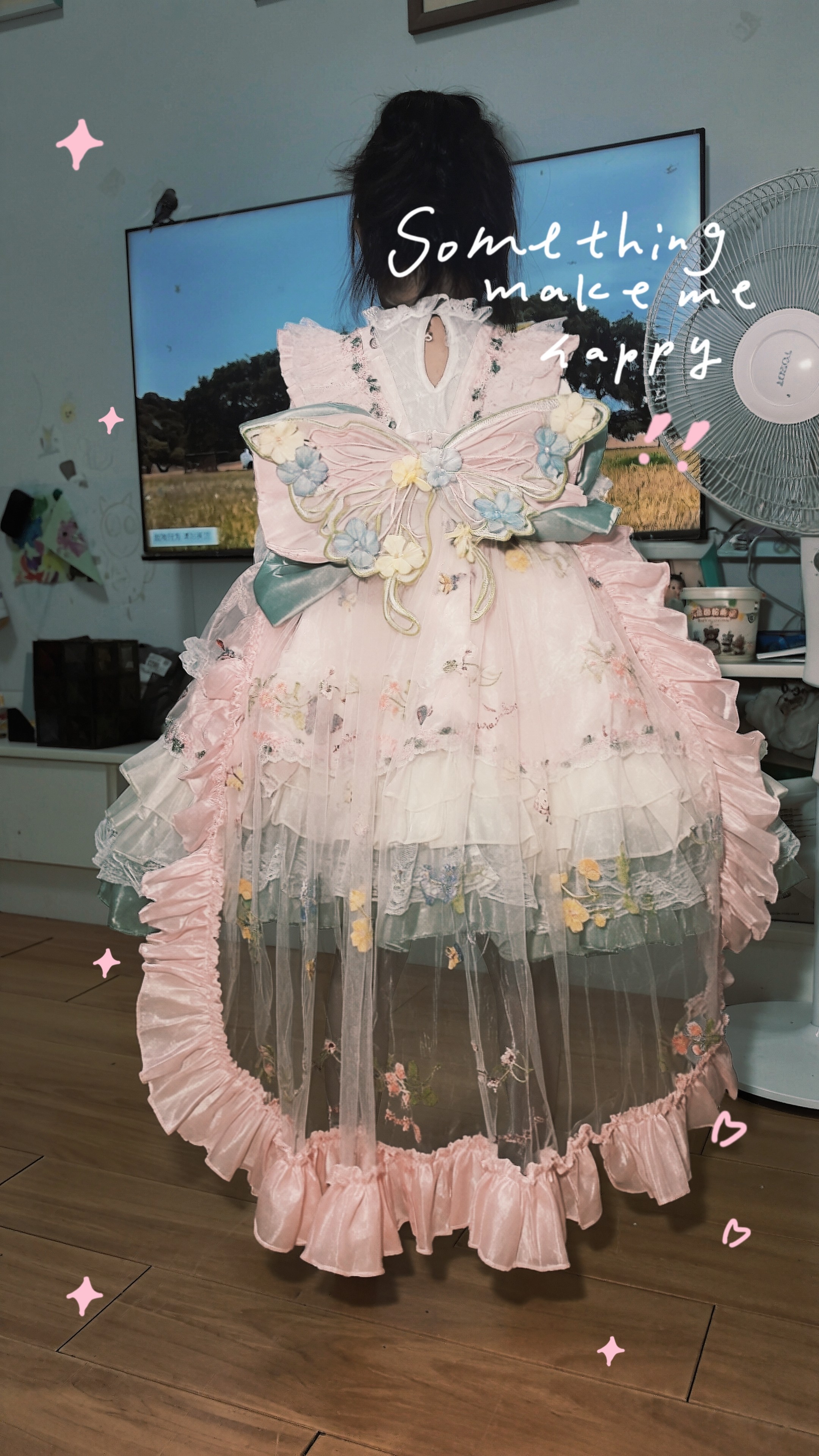 Customer photo for Pink vest dress + sleeveless thin undershirt + steel hoop skirt; 130cm