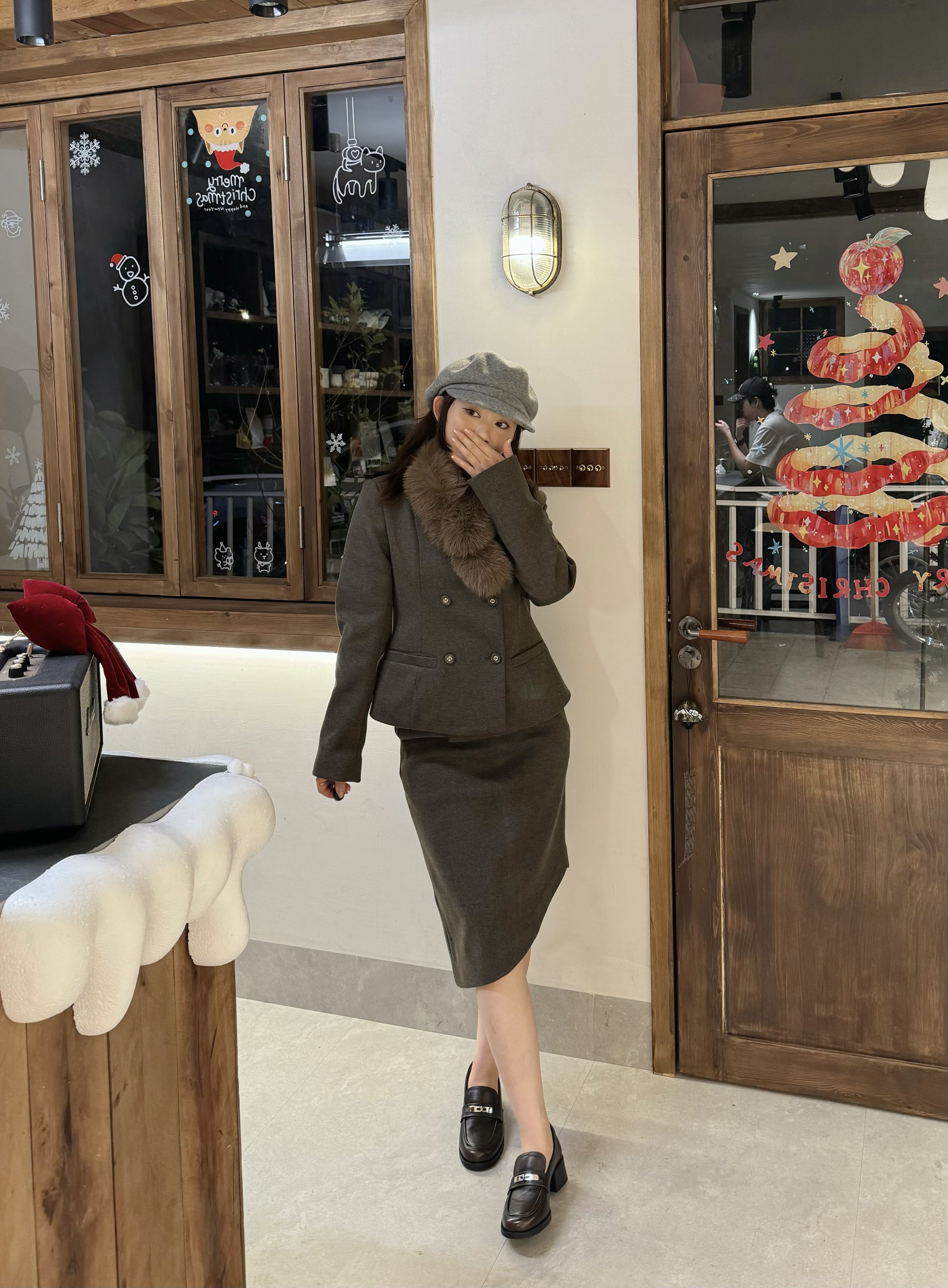 百丽春季复古粗跟乐福鞋 黑色小皮鞋经典百搭 粗高跟设计稳当增高不累脚