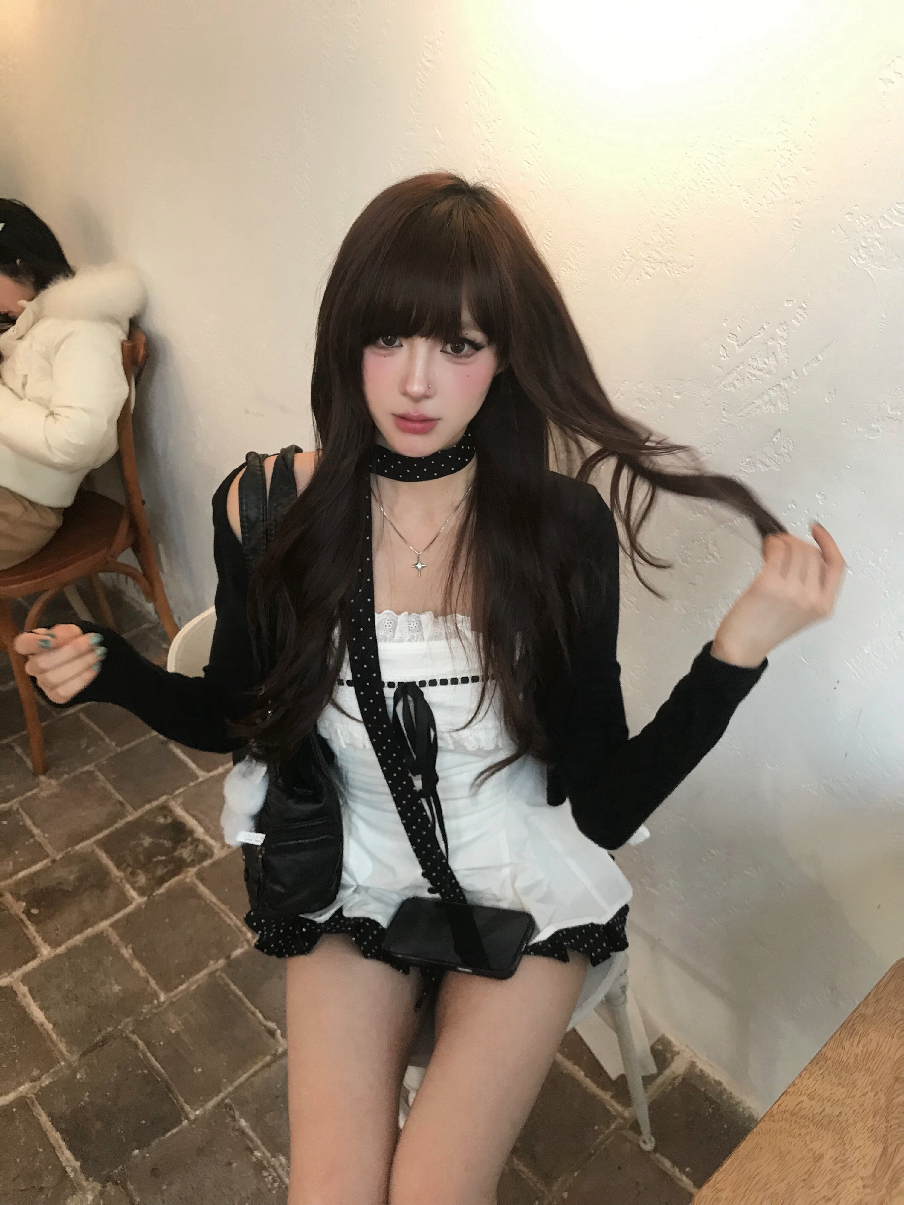 POPWEST韩女三件套 针织开衫+花边蝴蝶结吊带+波点短裙 一套搞定甜酷穿搭
