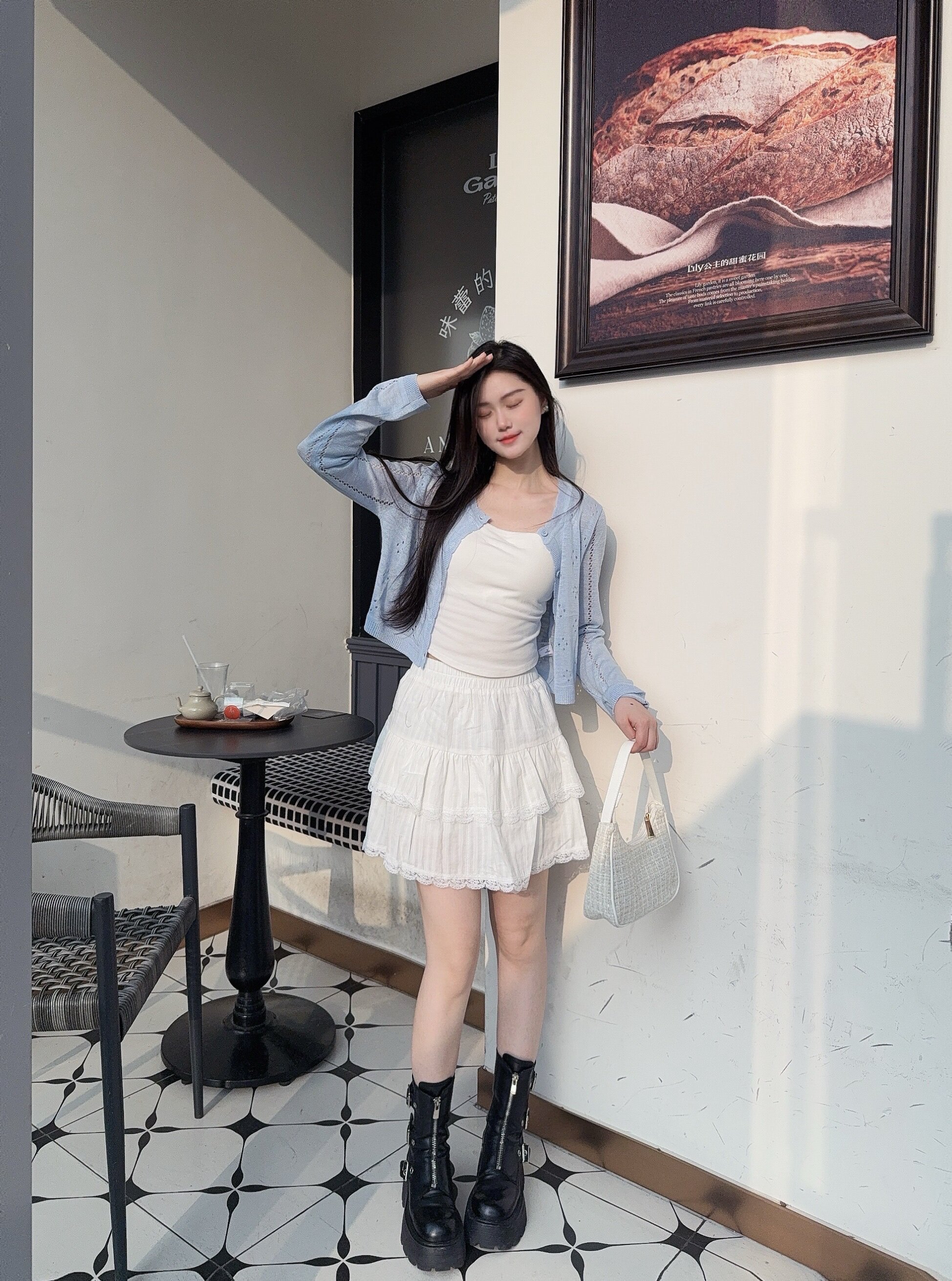 曾小咸韩系蓝色吊带镂空针织开衫 短款设计拉长比例透气防晒不闷热