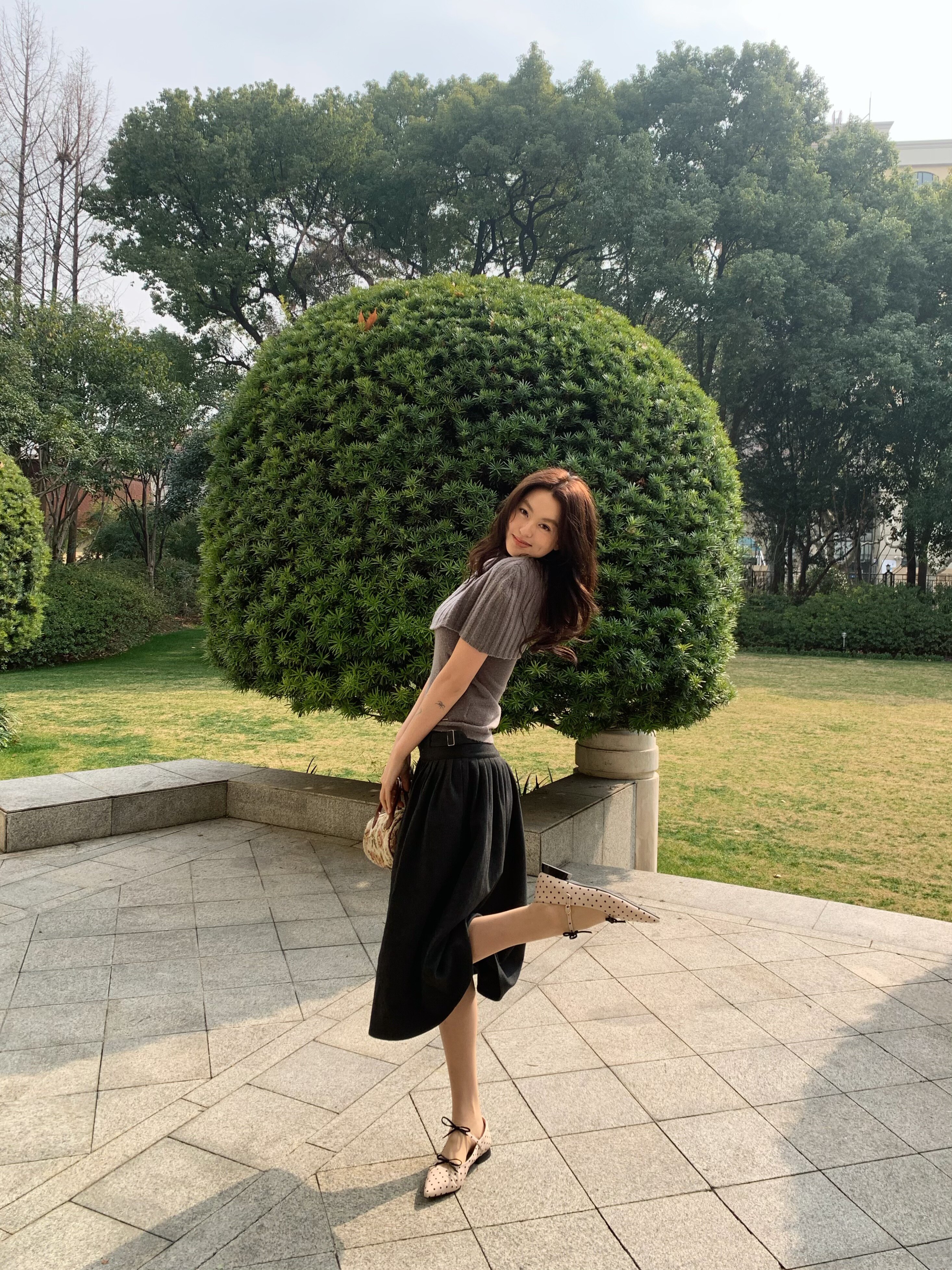 张婧仪同款千百度静音波点珍珠奶茶鞋 玛丽珍鞋型复古甜美 波点浅口