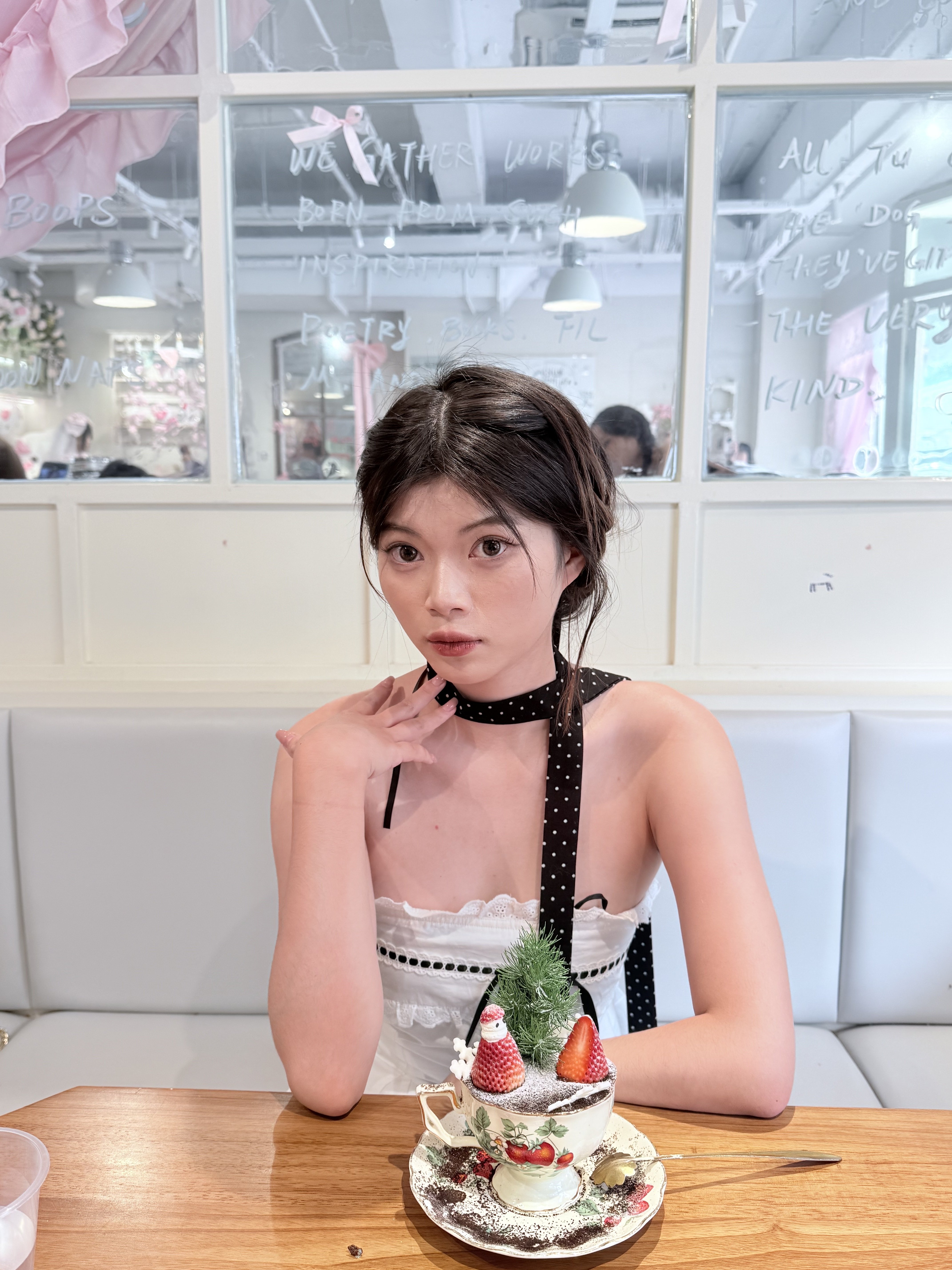 POPWEST韩女三件套 针织开衫+花边蝴蝶结吊带+波点短裙 一套搞定甜酷穿搭