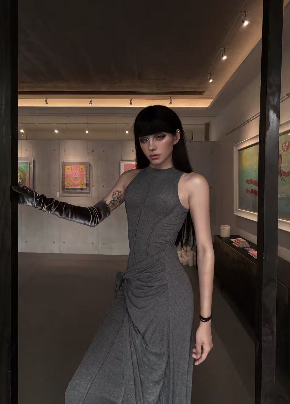 CYNR原创设计高级灰背心裙 莫代尔面料柔软亲肤 修身假两件设计层次感十足