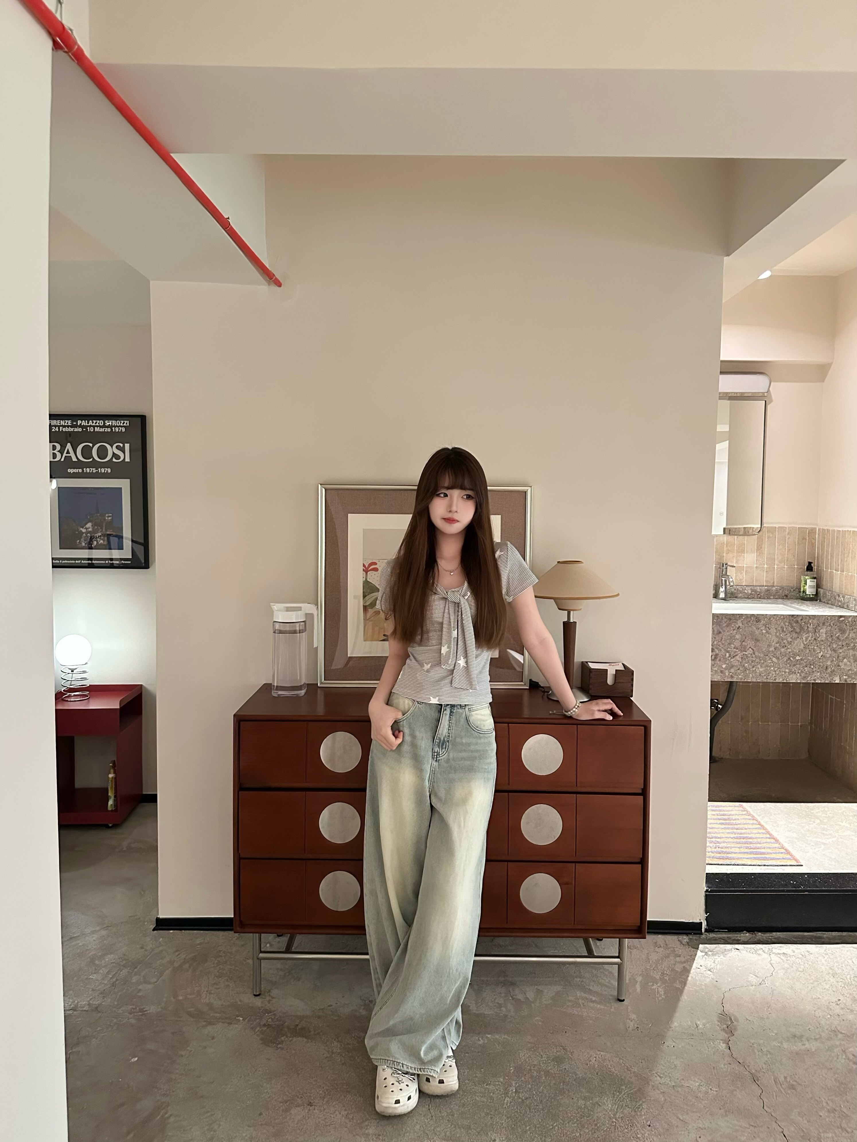 KENABSTUDIO春夏复古直筒牛仔裤 美式宽松拖地设计 阔腿裤型遮肉显瘦