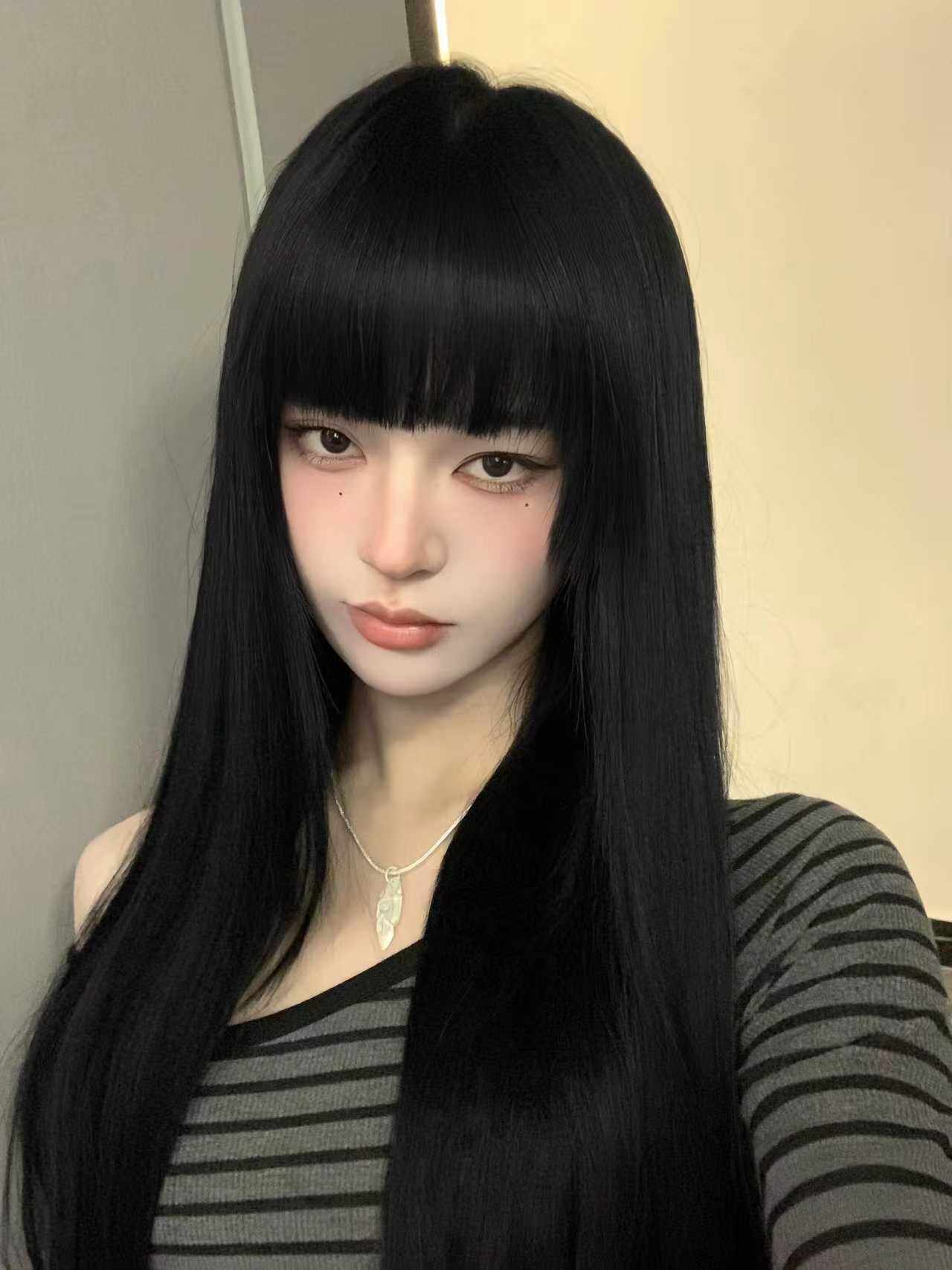 真我黑长直漫画齐刘海假发套 全真发整顶设计 自然隐形无痕贴合 长发飘逸顺滑