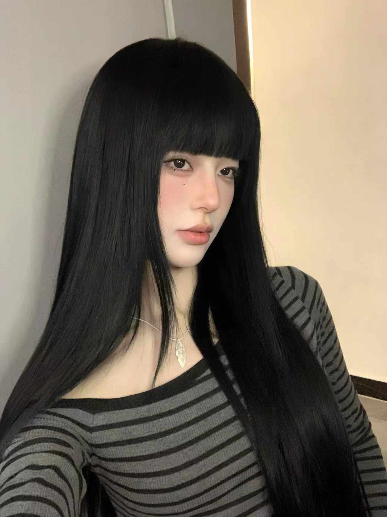 真我黑长直漫画齐刘海假发套 全真发整顶设计 自然隐形无痕贴合 长发飘逸顺滑