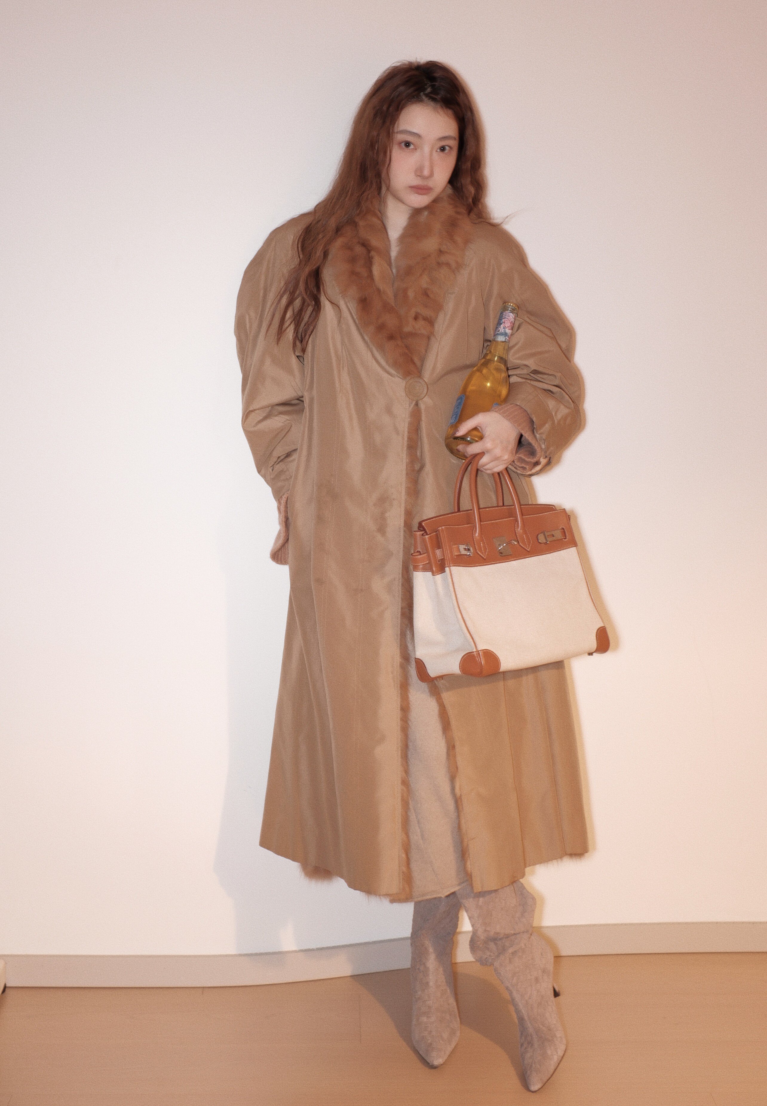 Le' Murmure冬季时尚羊反绒长筒靴堆堆设计慵懒随性 高跟拉长腿部比例