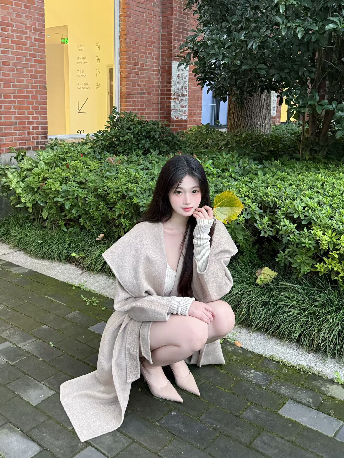 JIUCHIC|M家Rienza大翻领双面水波纹山羊绒大衣