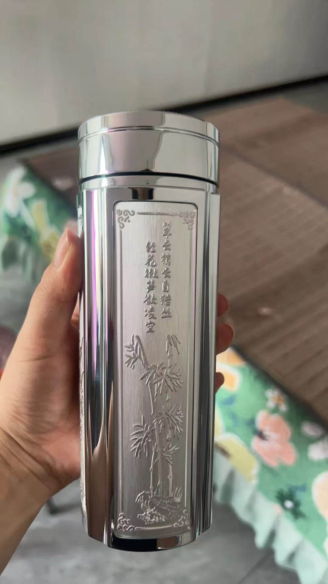 銀盃子s999純銀內膽保溫杯足銀水杯梅蘭竹菊保健泡茶水杯男女定製
