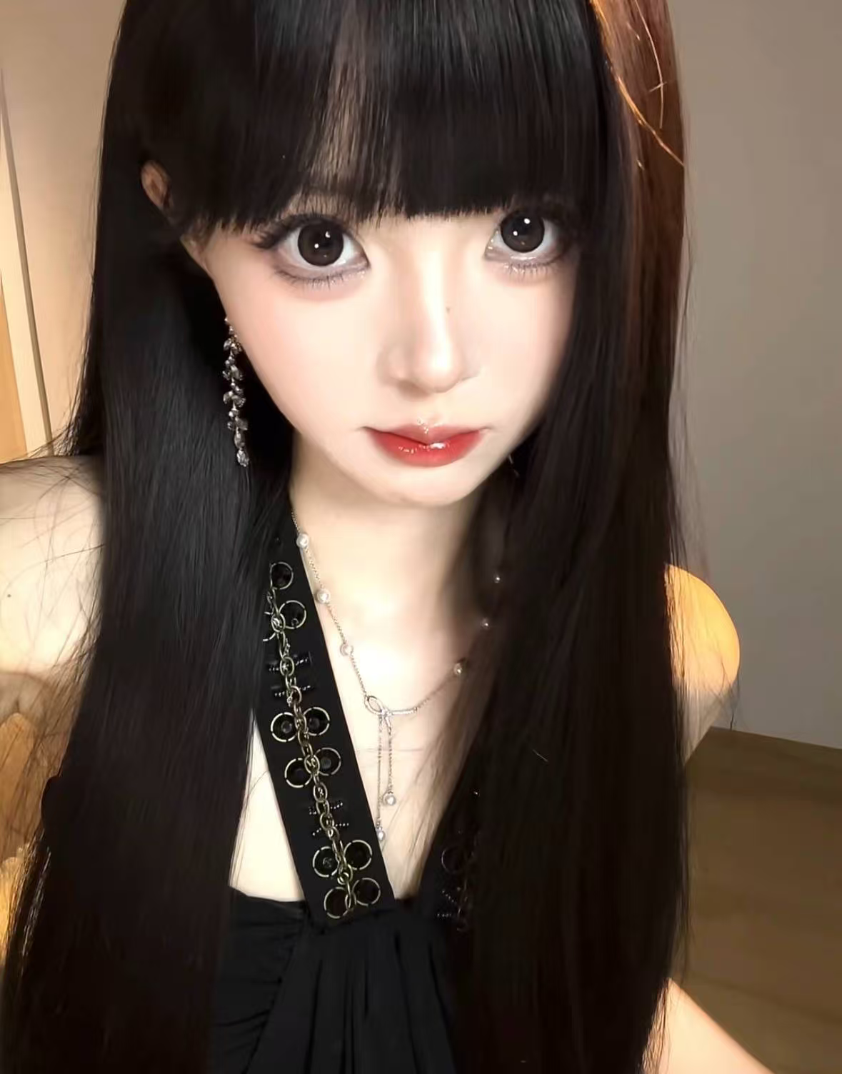 真我黑长直漫画齐刘海假发套 全真发整顶设计 自然隐形无痕贴合 长发飘逸顺滑
