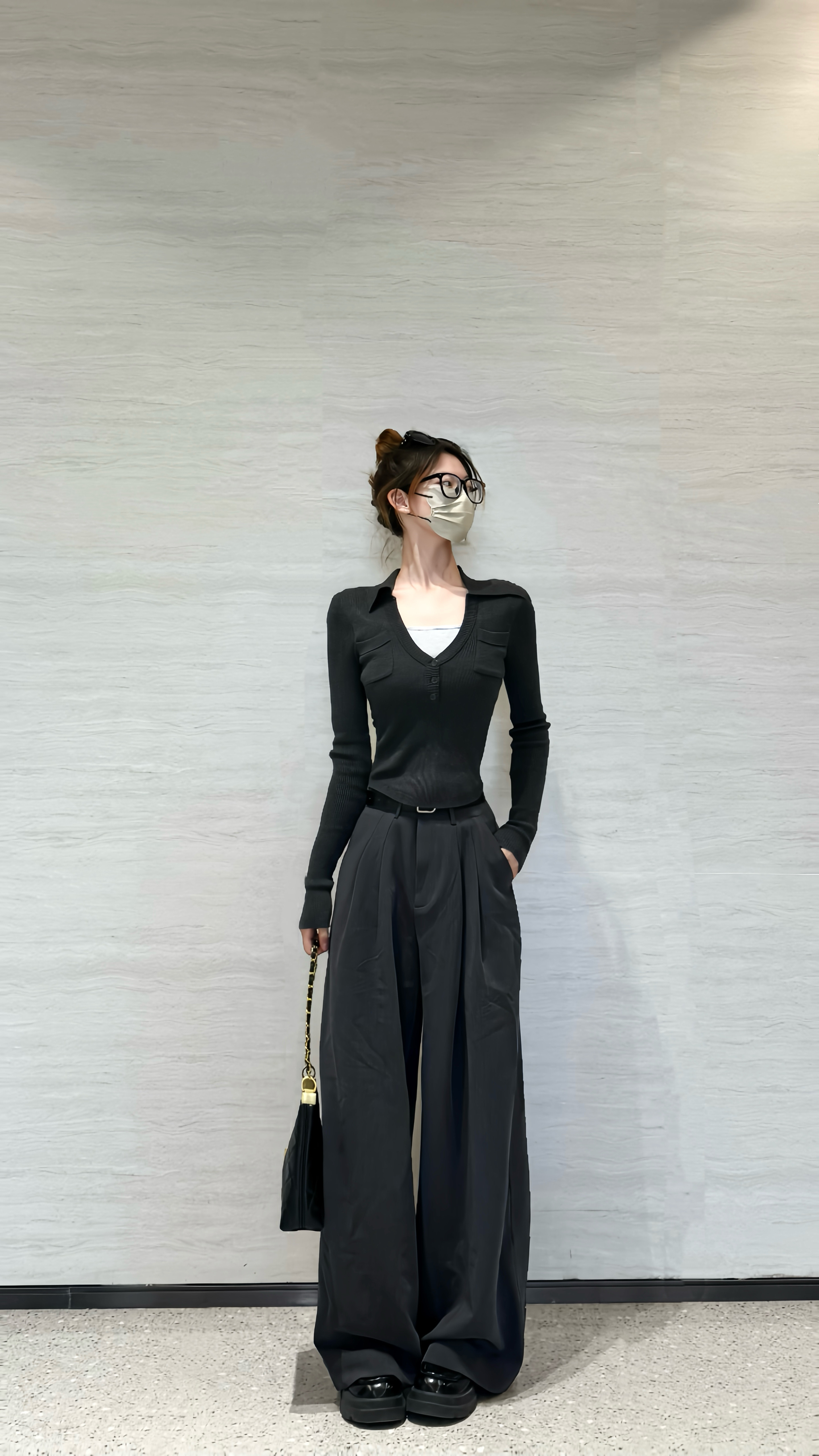 KENABSTUDIO春夏灰色阔腿西装裤 宽松垂感面料舒适有型