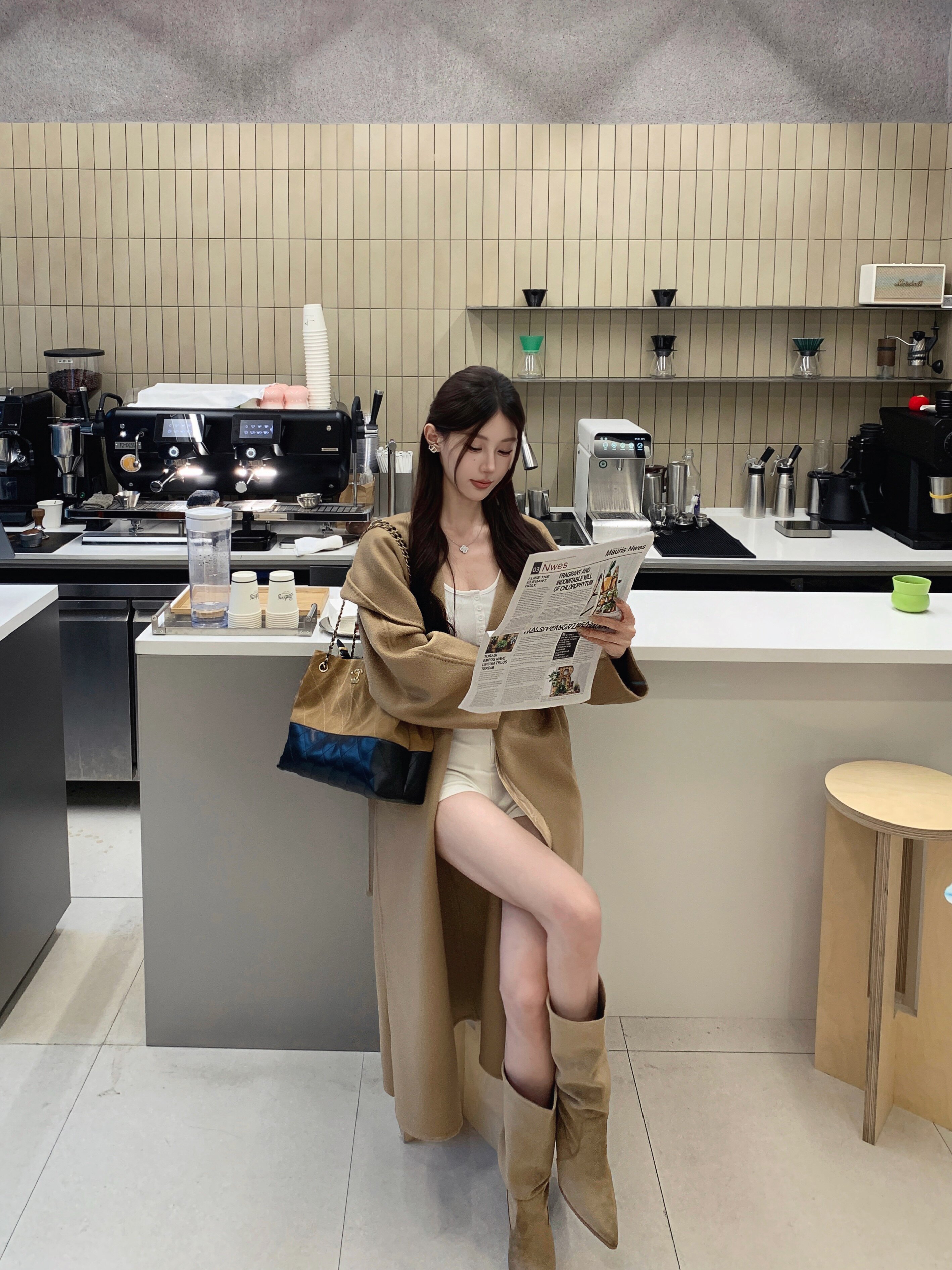 JIUCHIC|M家Rienza大翻领双面水波纹山羊绒大衣