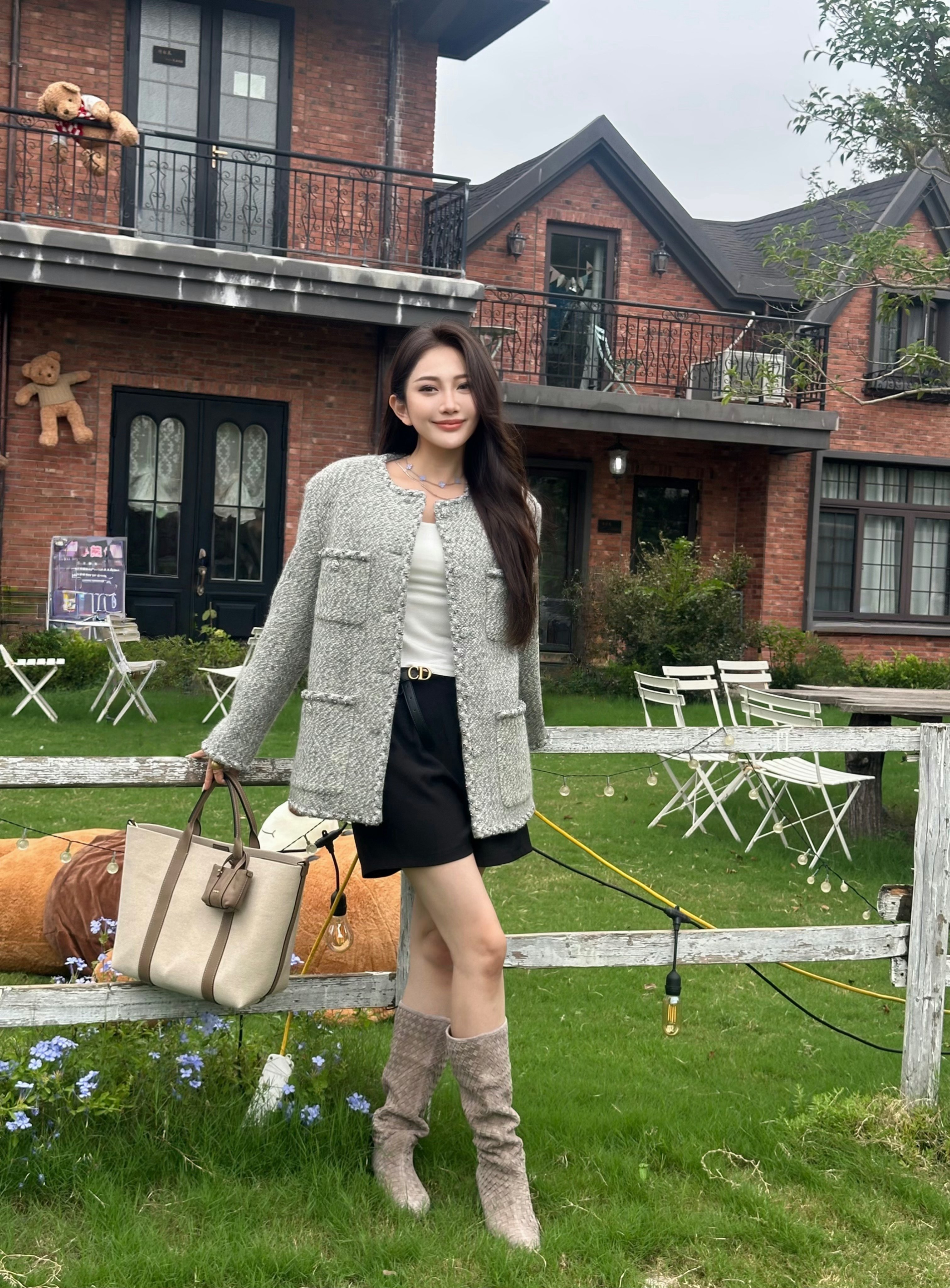 Le' Murmure冬季时尚羊反绒长筒靴堆堆设计慵懒随性 高跟拉长腿部比例