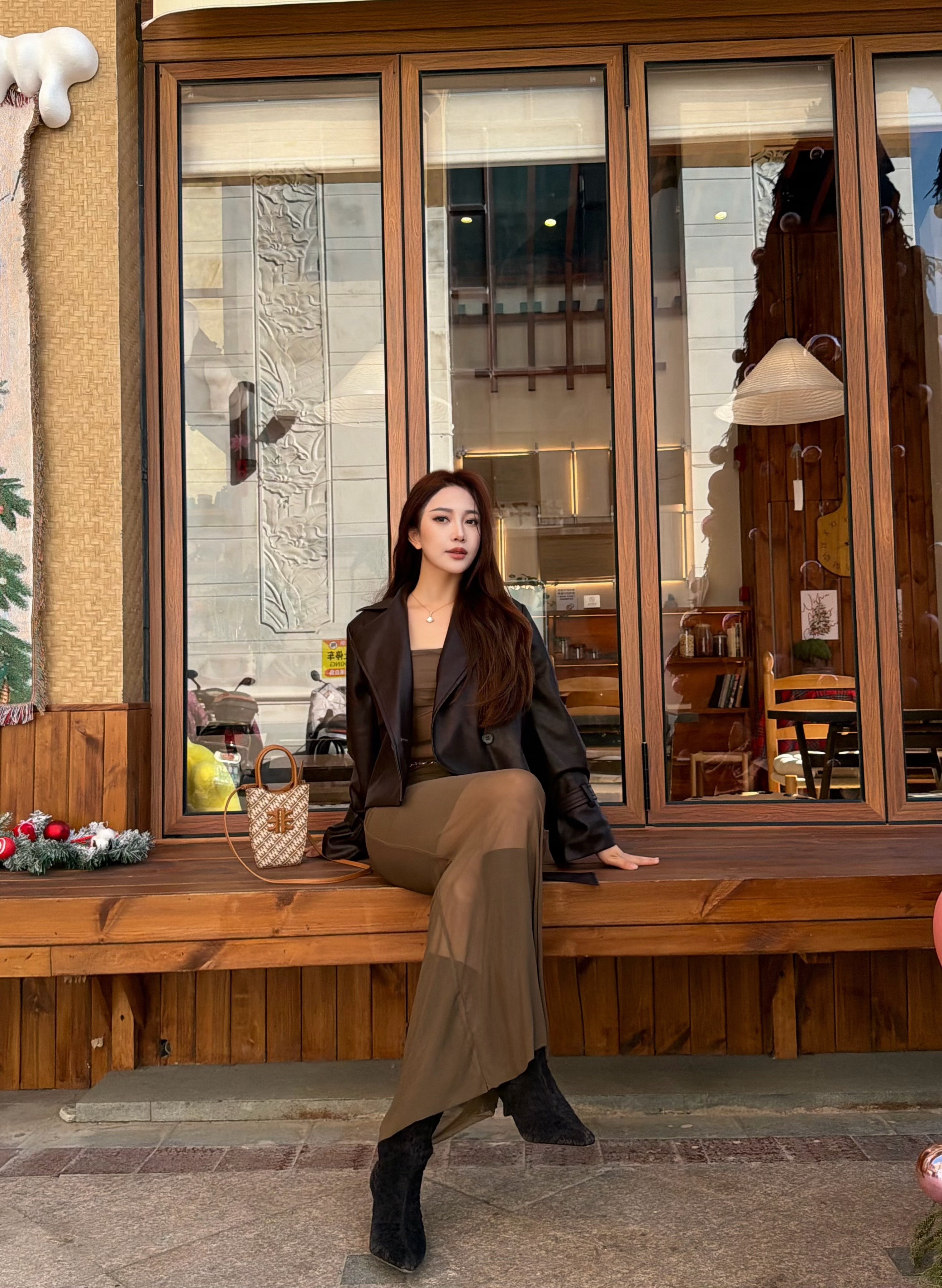 Le' Murmure冬季时尚羊反绒长筒靴堆堆设计慵懒随性 高跟拉长腿部比例