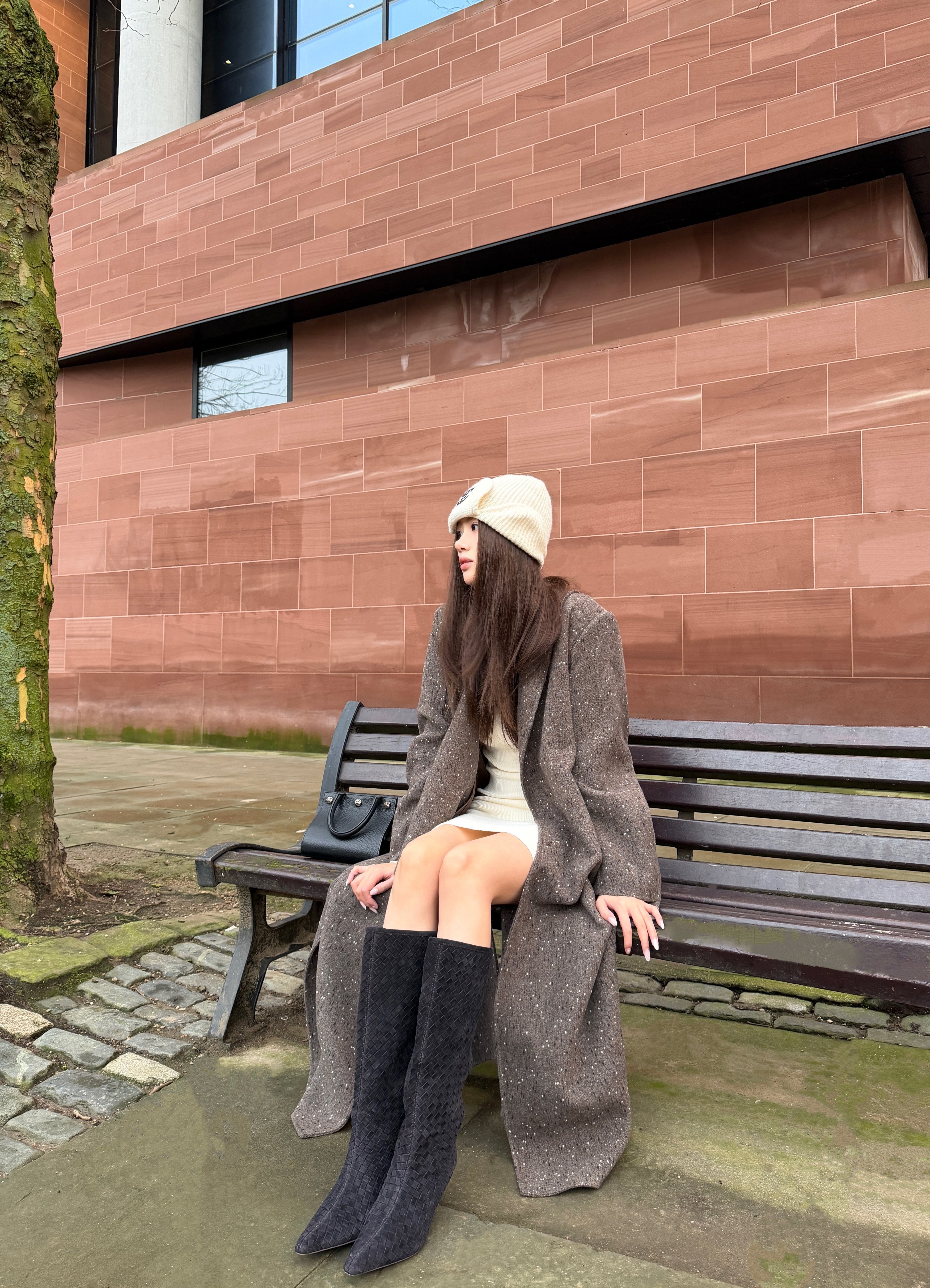 Le' Murmure冬季时尚羊反绒长筒靴堆堆设计慵懒随性 高跟拉长腿部比例