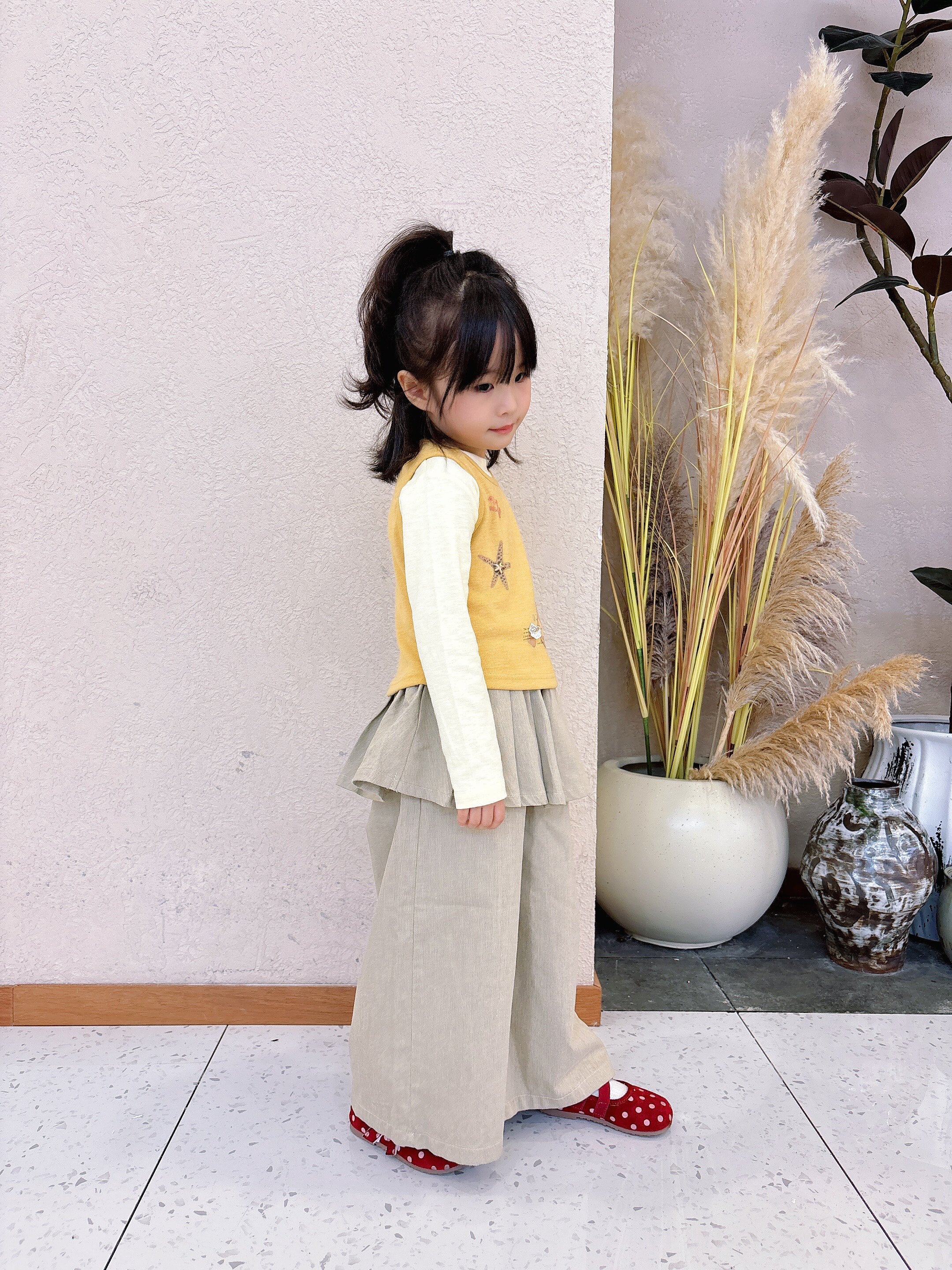 Customer photo for Layered Top + Skirt-Panel Pants (3-Piece), 110cm