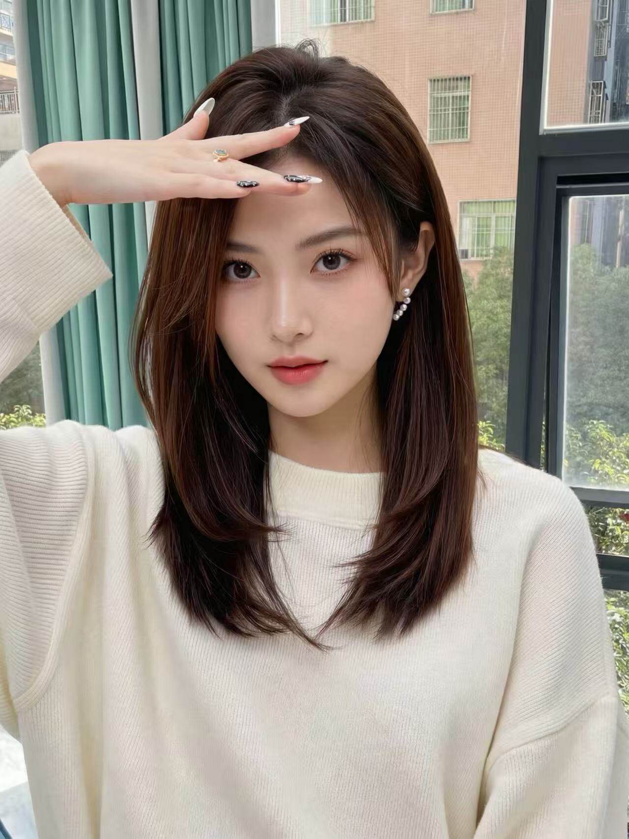 唯俏真人发丝全头套假发 层次感偏分锁骨发设计 随意分缝自然逼真