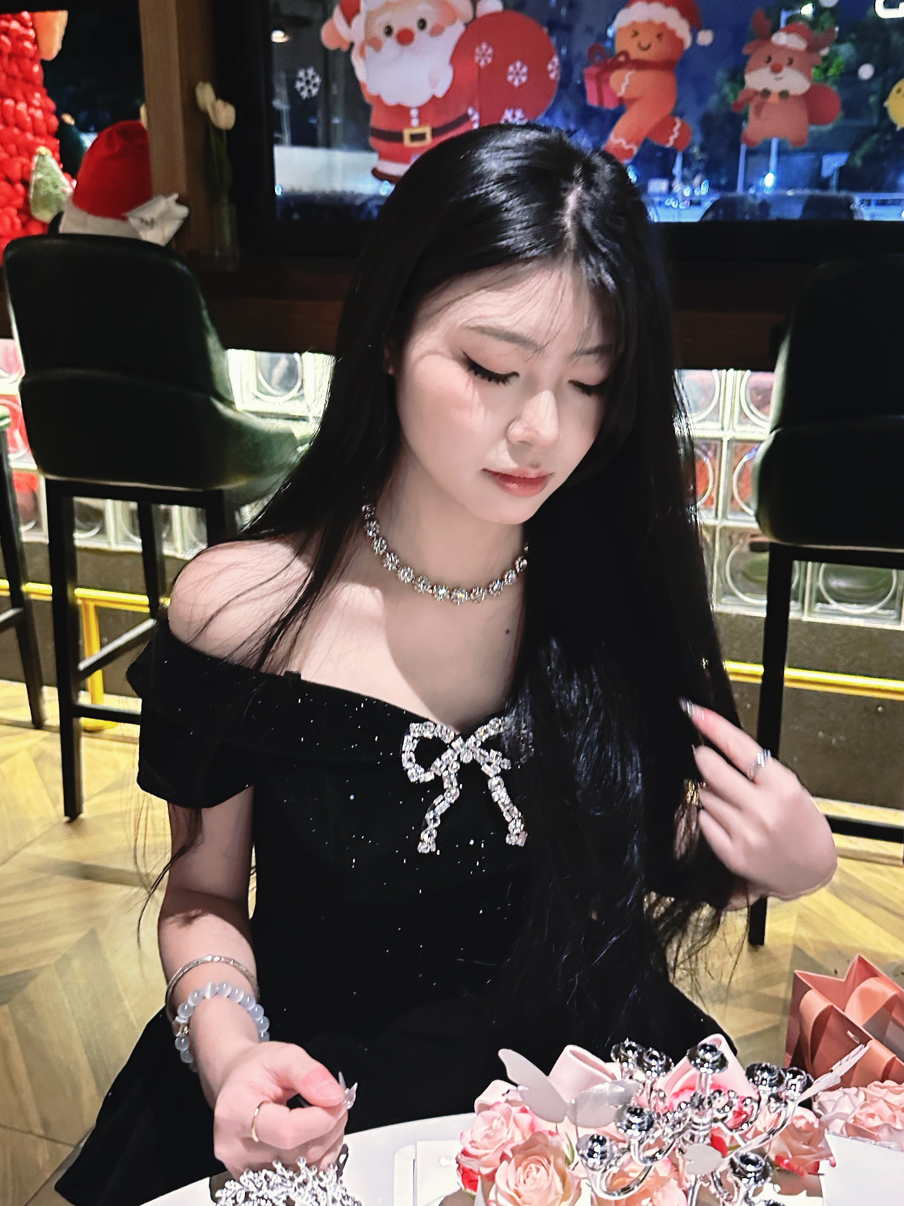 SYJ舒衣家微胖mm法式小黑裙 蓬蓬裙摆遮肉显瘦 收腰设计勾勒腰线生日礼服
