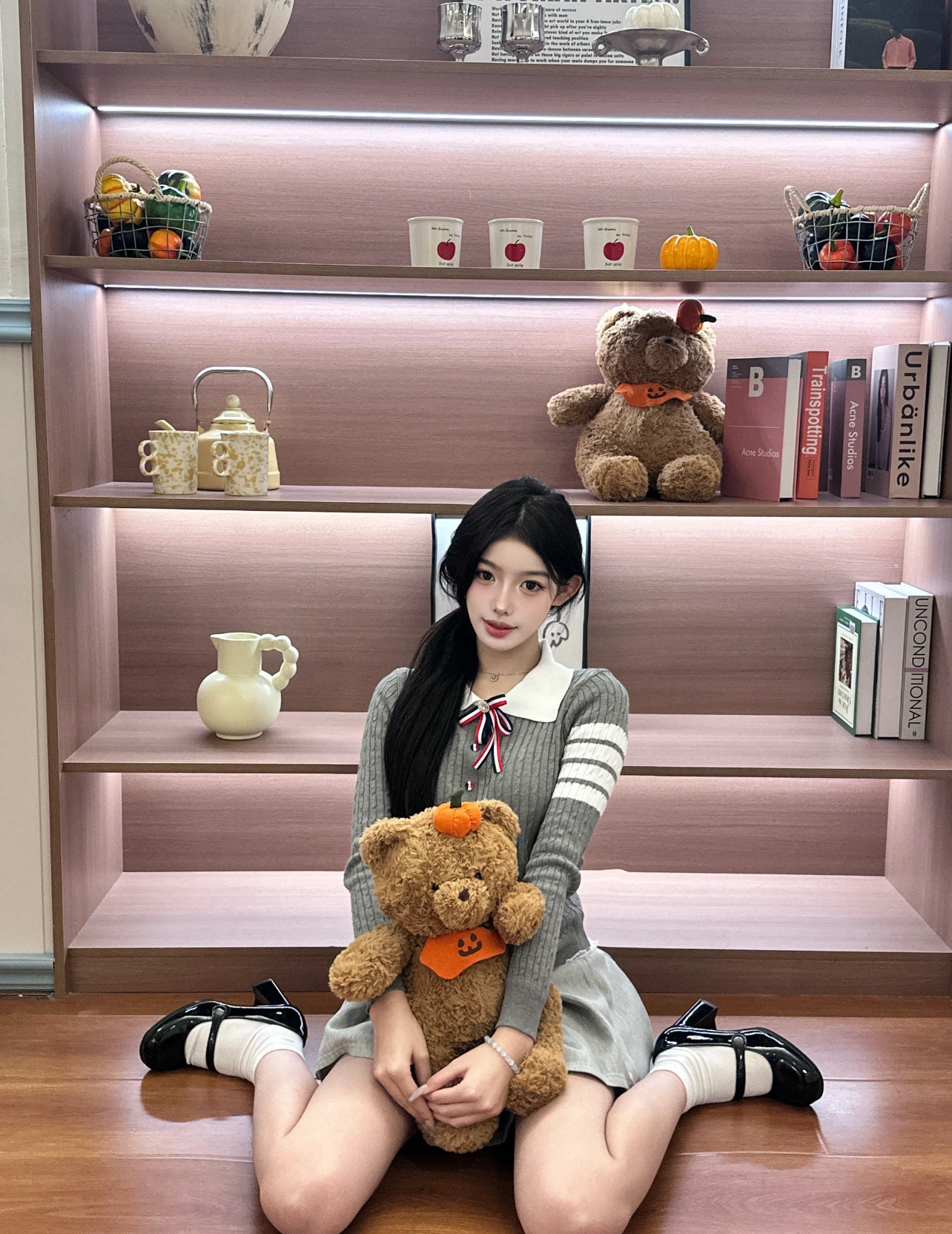 RR studio韩系甜妹polo领针织衫 蝴蝶结设计可爱减龄 短裙