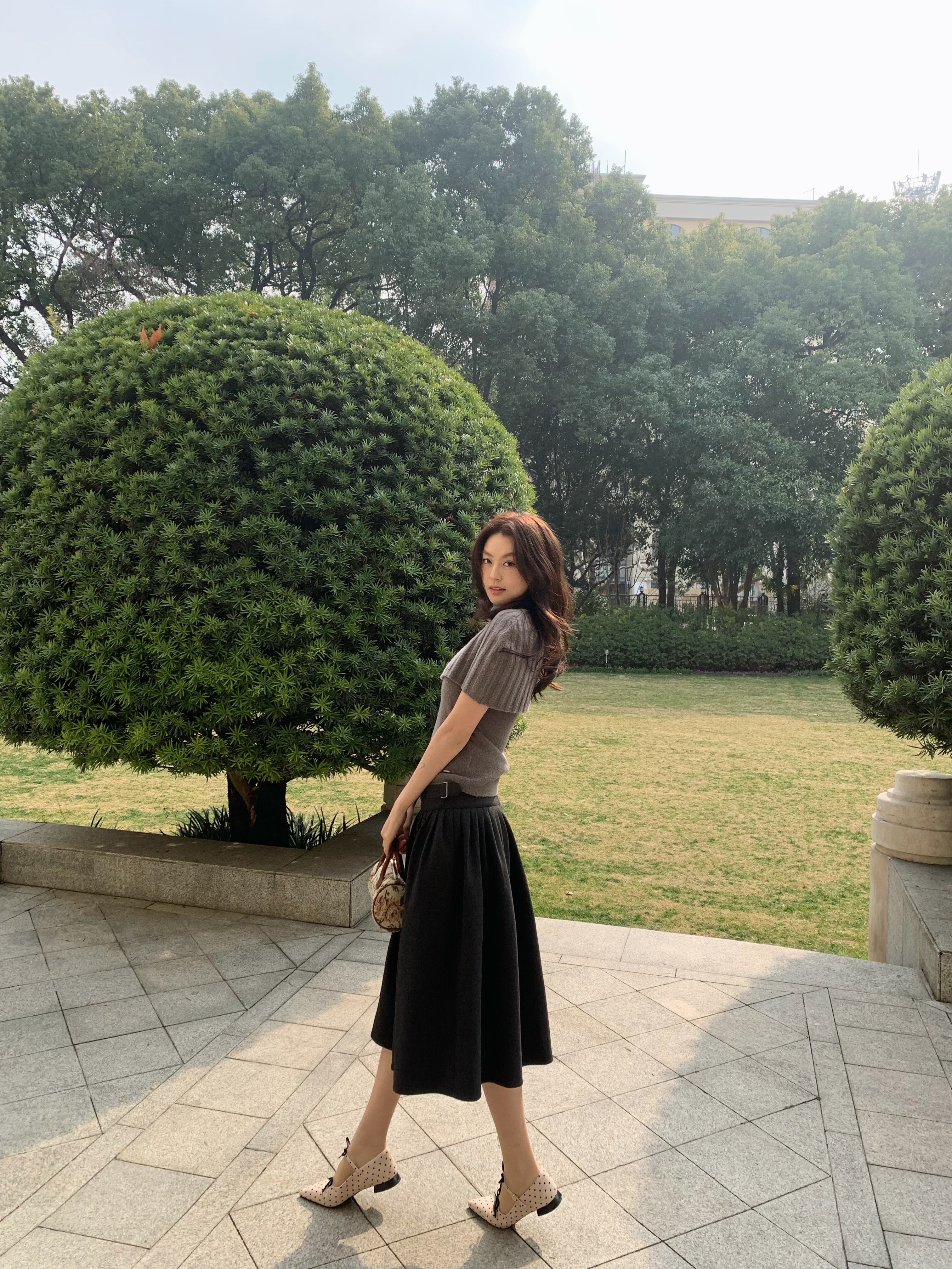 张婧仪同款千百度静音波点珍珠奶茶鞋 玛丽珍鞋型复古甜美 波点浅口