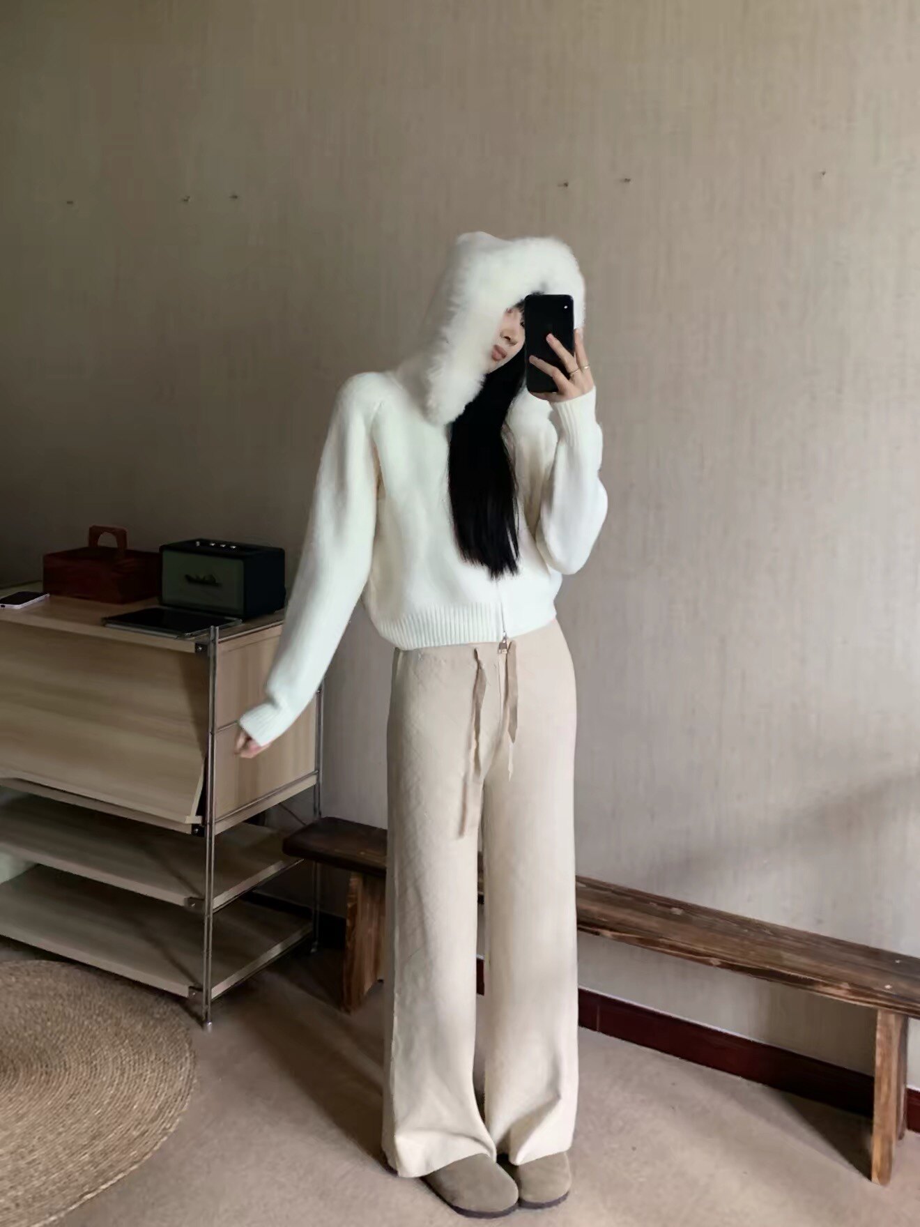 Kikimy「入春裤王」重磅机织格纹针织裤：高腰垂感的百搭显瘦美学