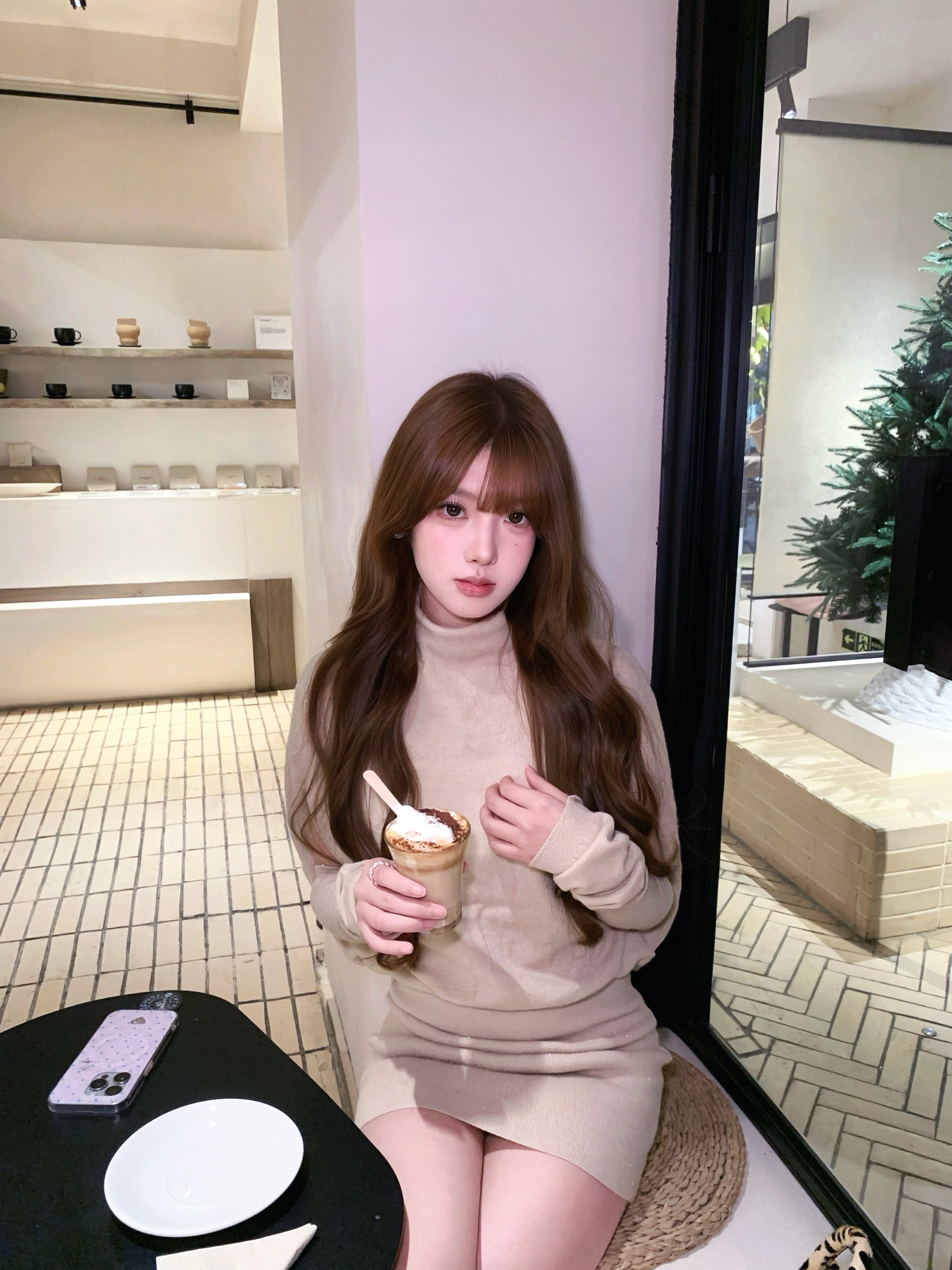 Hotdog热狗很辣【韩系姐姐】套装 高领斗篷针织连衣裙+袖套包臀短裙斗篷