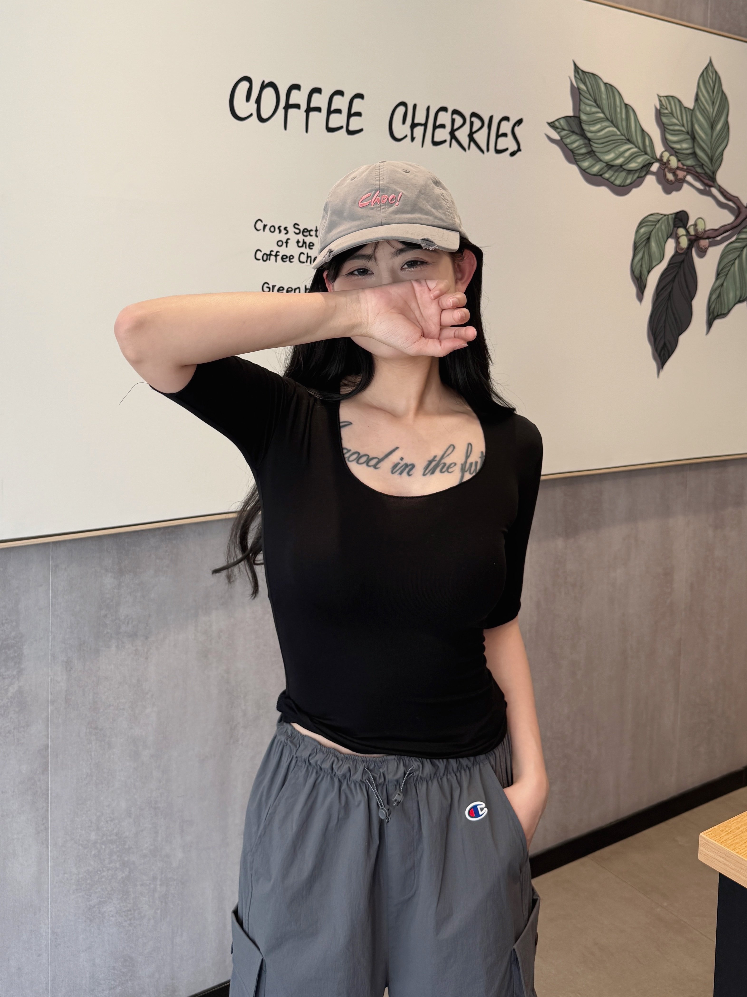 黑泽玄七2026春季新款微胖T恤 大U领设计修饰锁骨更显瘦 五分袖遮肉不勒手臂