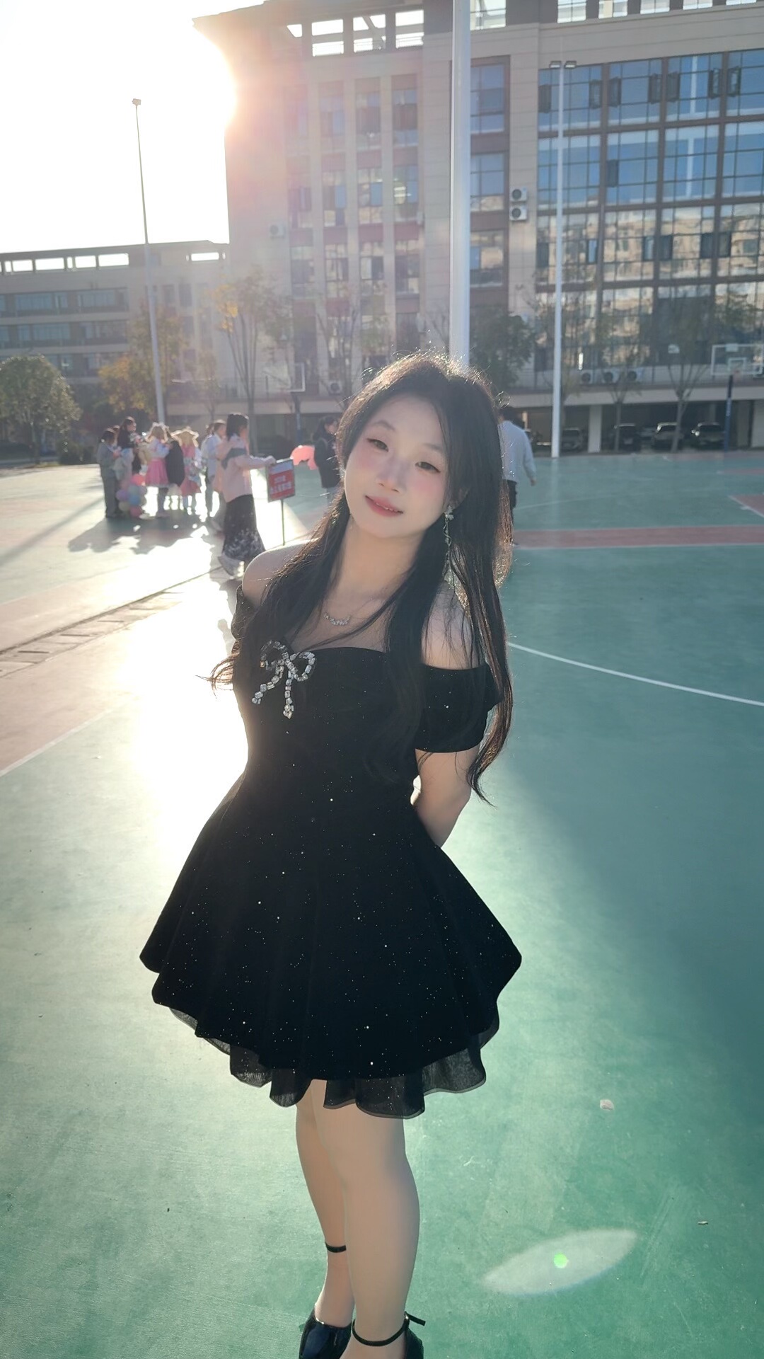 SYJ舒衣家微胖mm法式小黑裙 蓬蓬裙摆遮肉显瘦 收腰设计勾勒腰线生日礼服