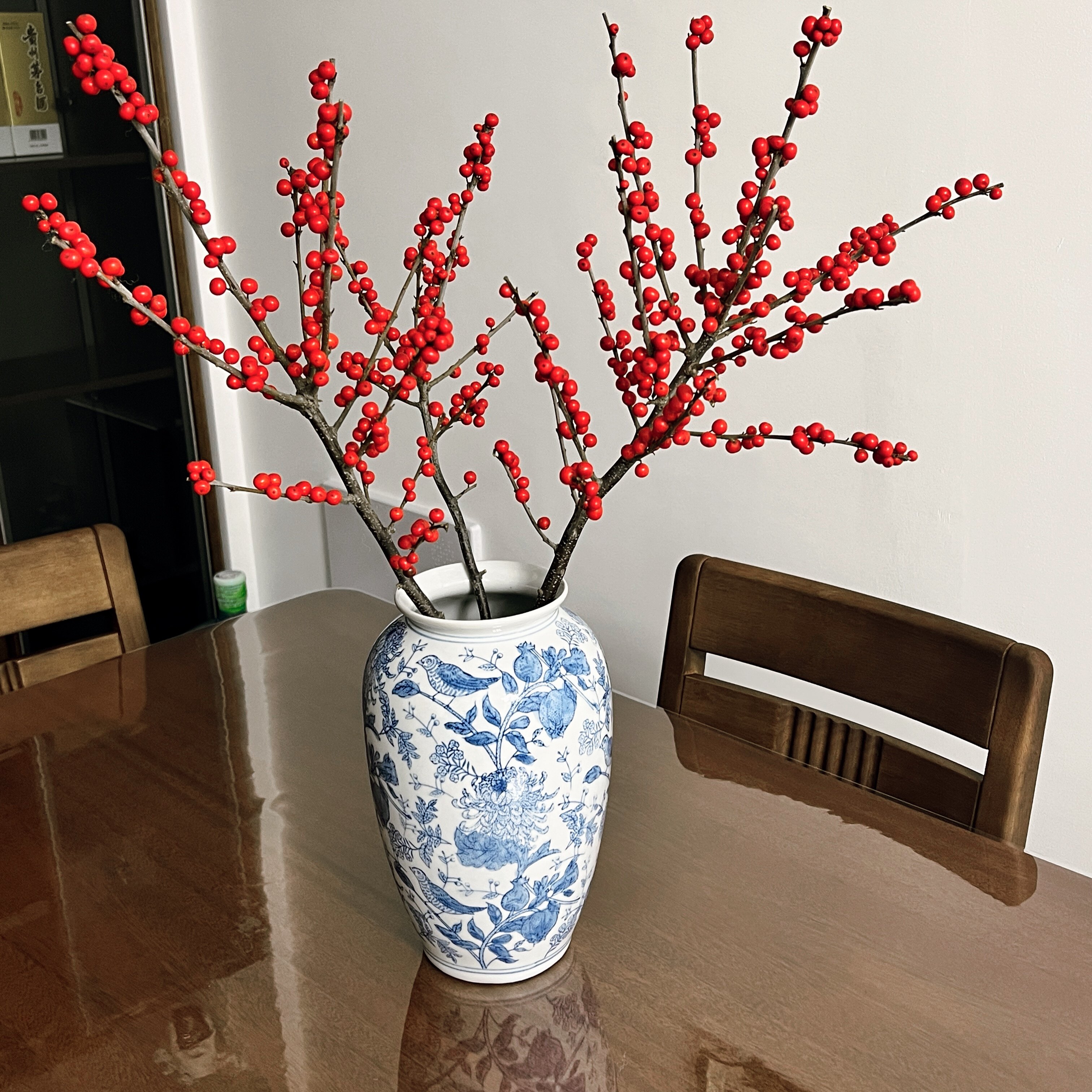 淡雅梅瓶手绘青花瓷陶瓷花瓶高级感客厅摆件装饰插花宋代美学花器-淘宝