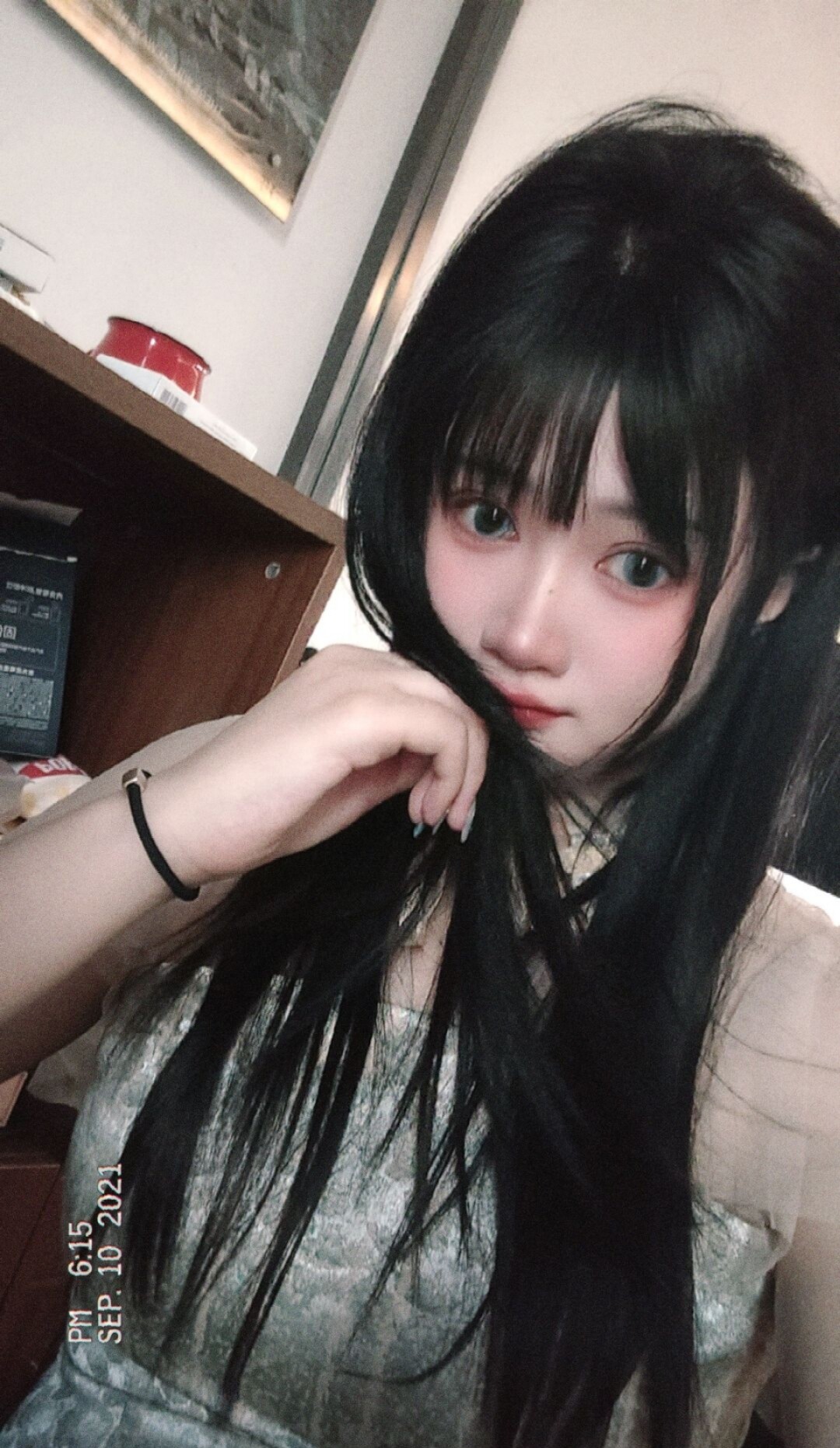 真我黑长直漫画齐刘海假发套 全真发整顶设计 自然隐形无痕贴合 长发飘逸顺滑