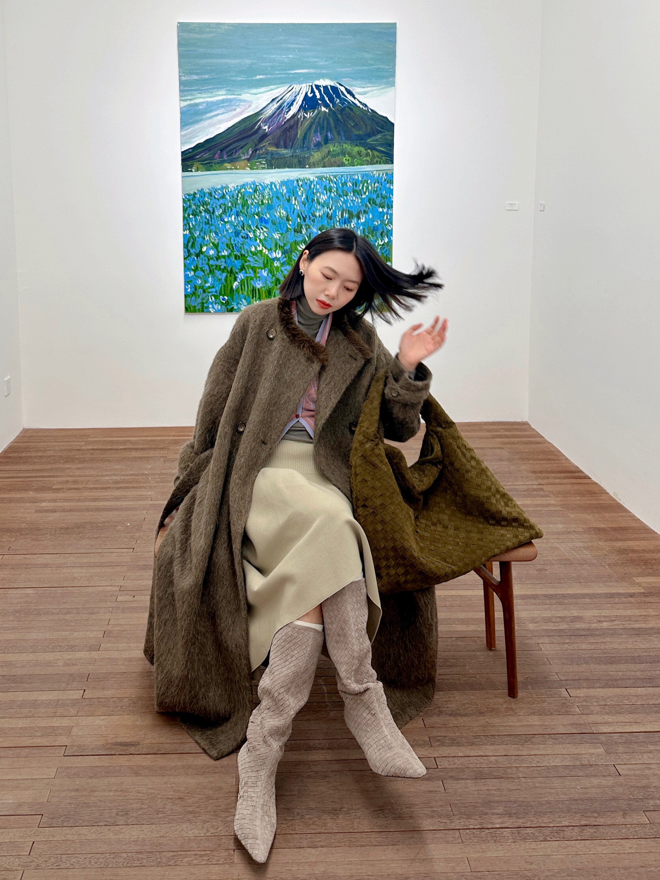 Le' Murmure冬季时尚羊反绒长筒靴堆堆设计慵懒随性 高跟拉长腿部比例