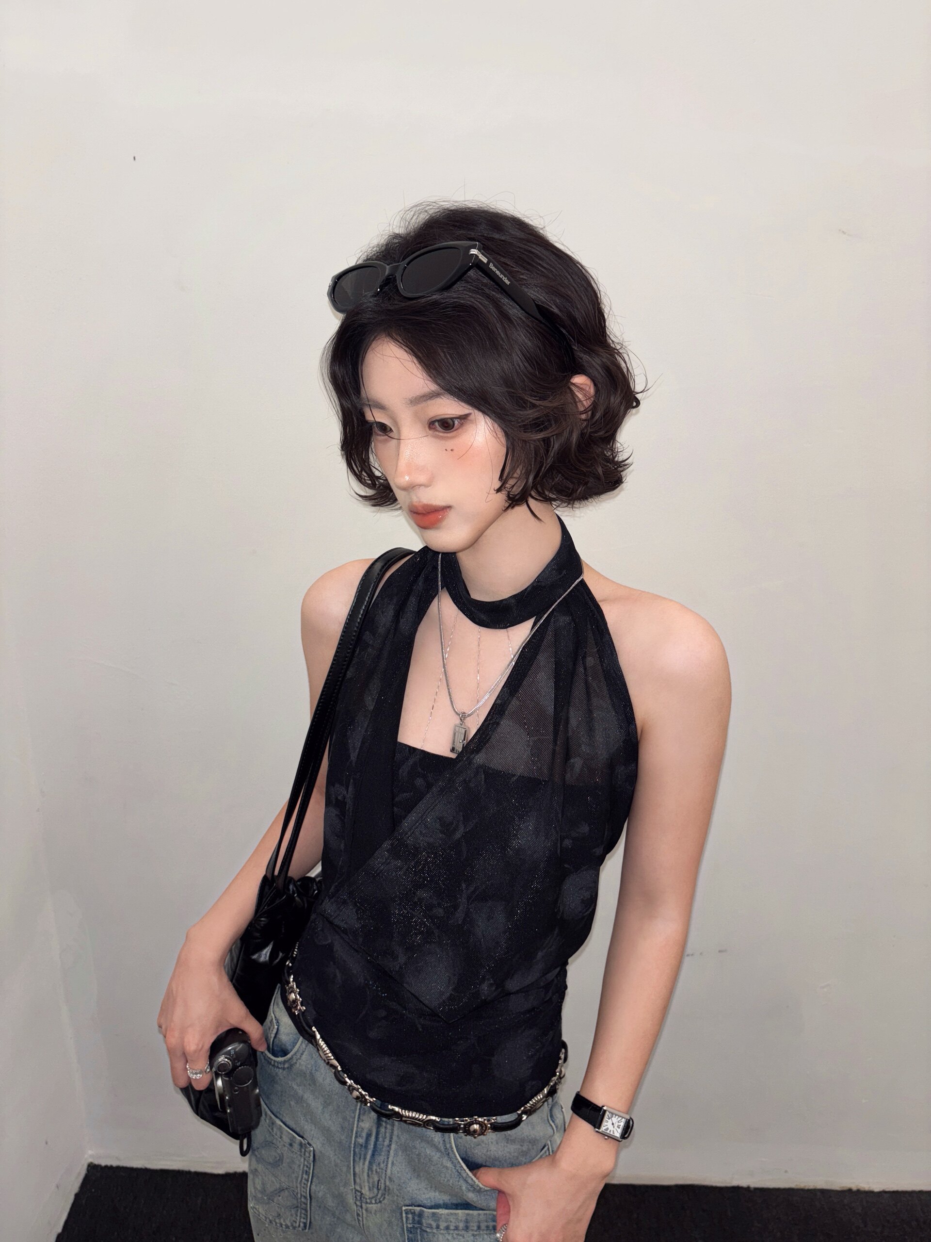VIAPITTI夏季爆款链条荡领挂脖背心 收腰修身显瘦百搭 辣妹风与设计感并存