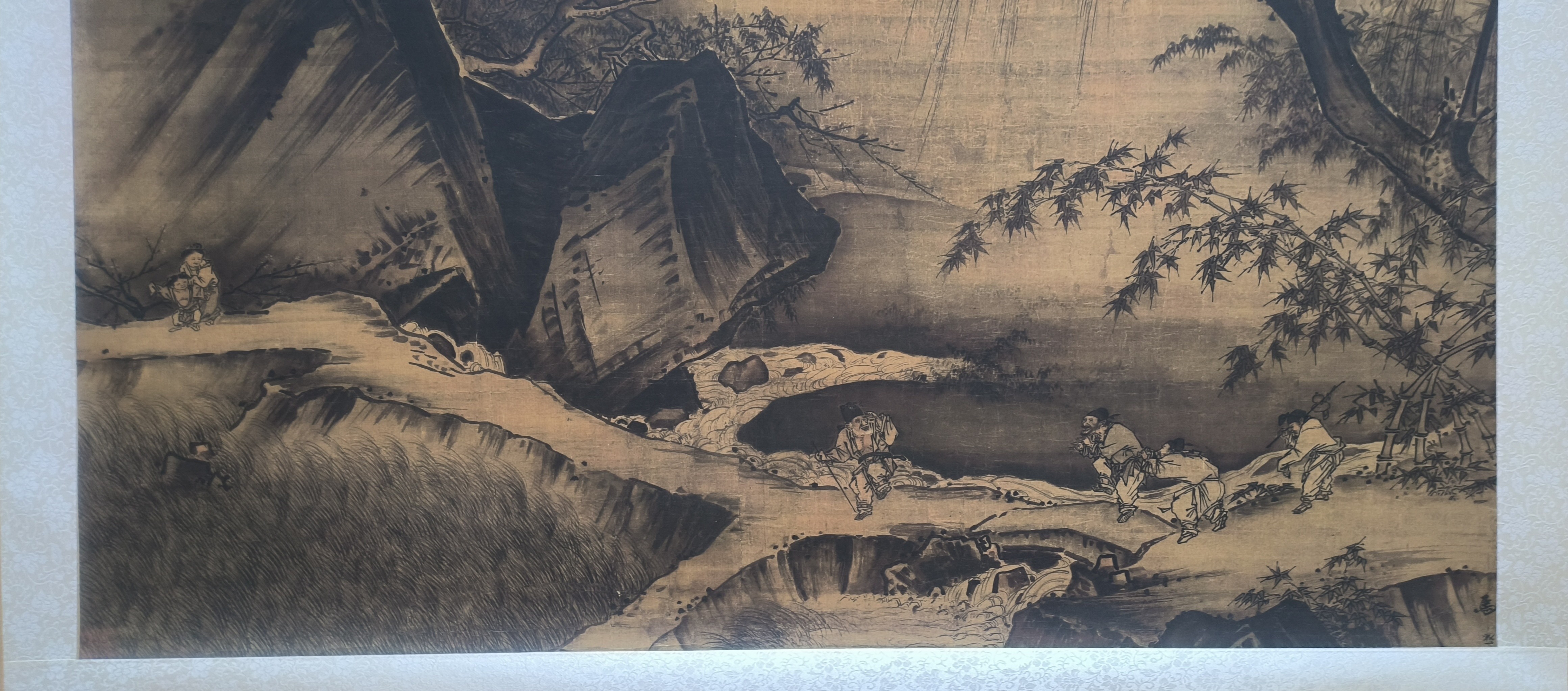 宋马远踏歌图轴绢本风景人物画国画真迹复制客厅玄关装饰画挂画-淘宝