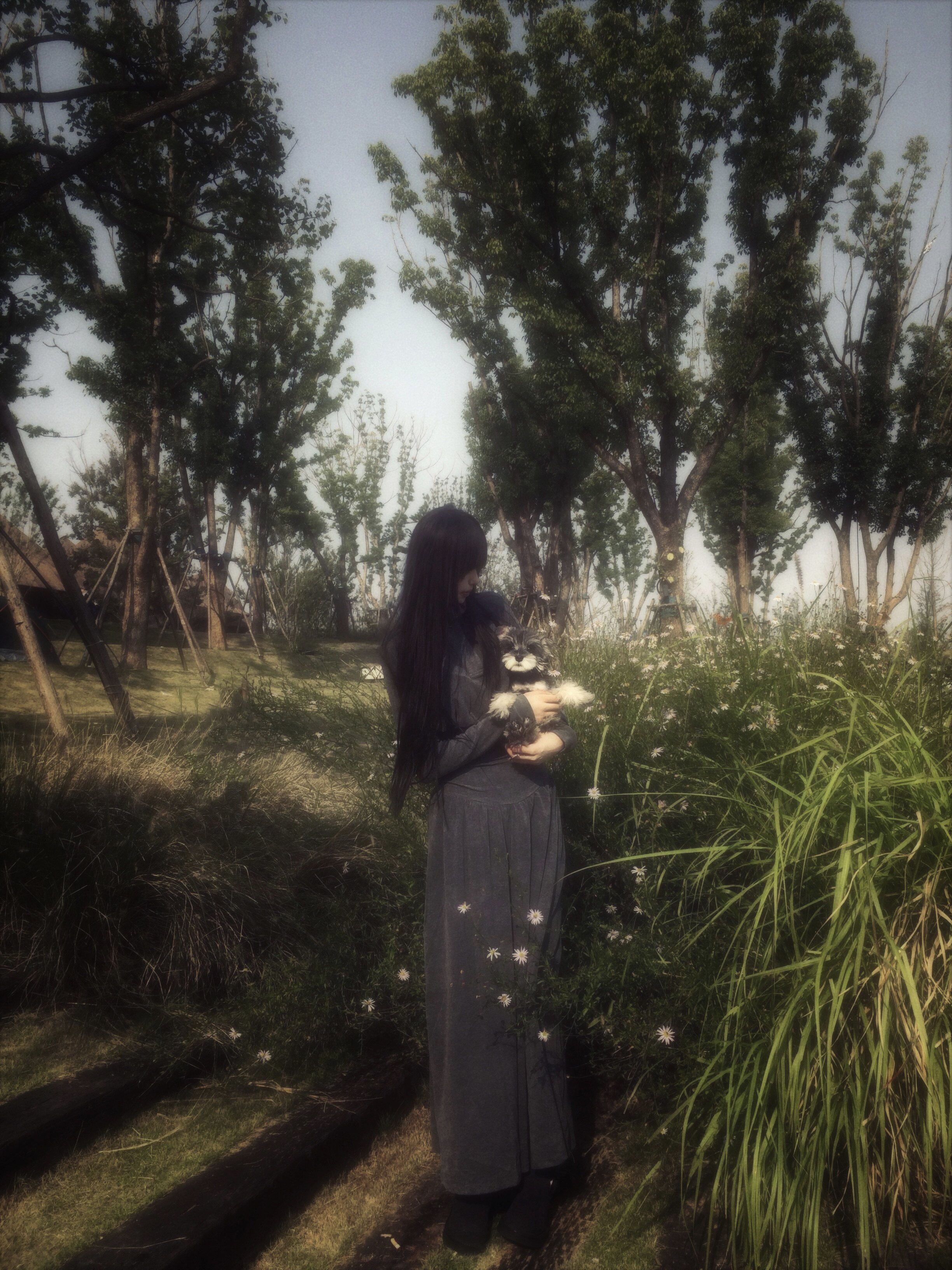 CYNR原创设计气质复古连衣裙,半高polo领褶皱收腰A字长裙摆遮肉显高