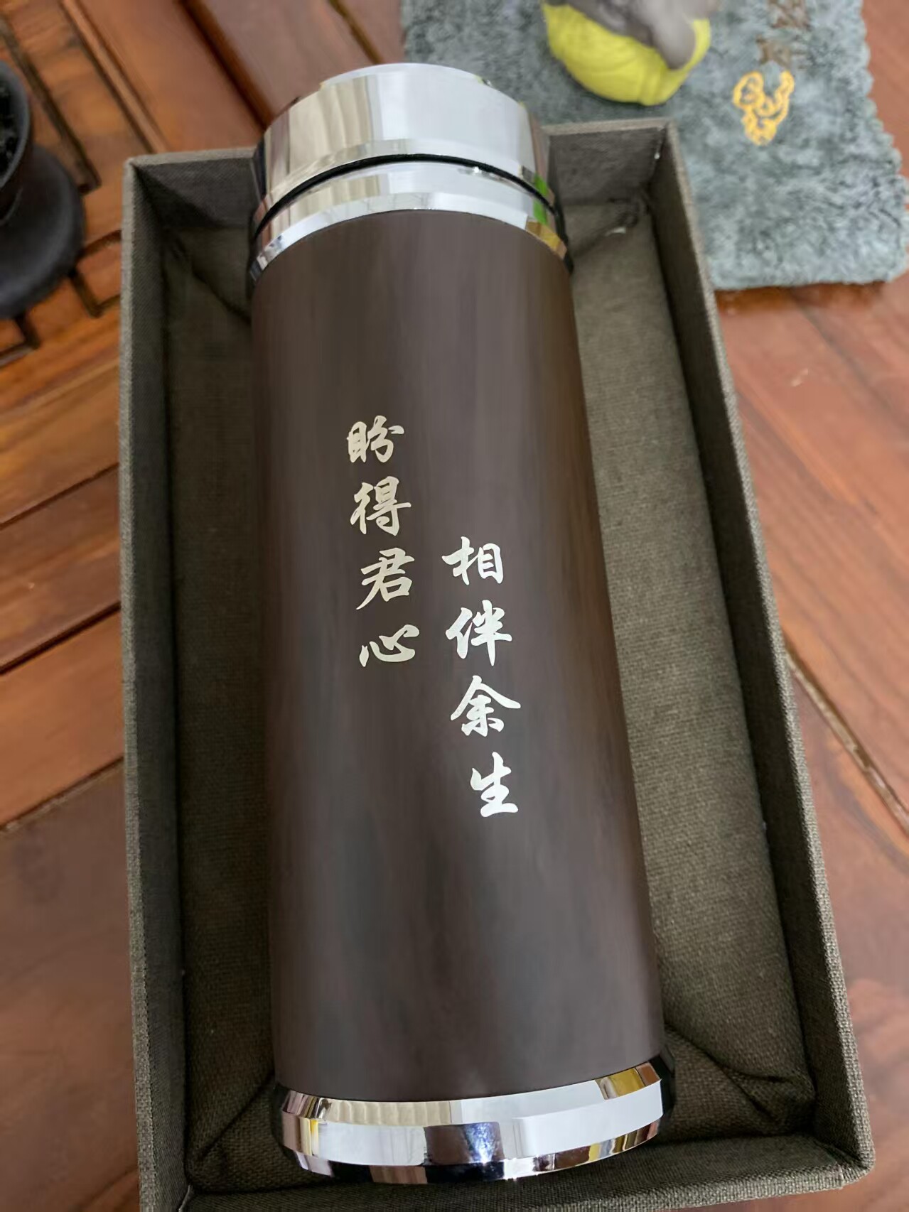 999纯银保温杯雪花银保健水杯银内胆保温水杯送礼用银质水杯中式风格银