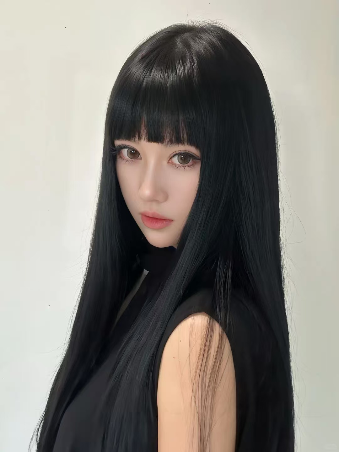 真我黑长直漫画齐刘海假发套 全真发整顶设计 自然隐形无痕贴合 长发飘逸顺滑