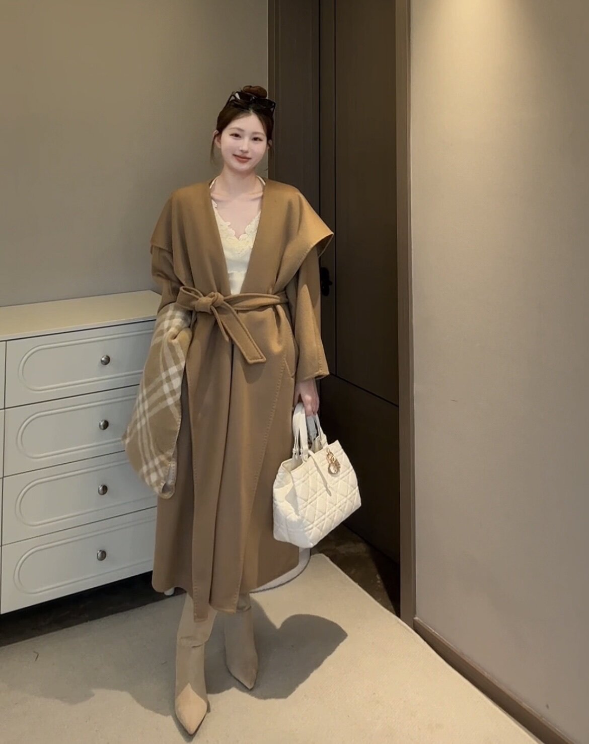 JIUCHIC|M家Rienza大翻领双面水波纹山羊绒大衣