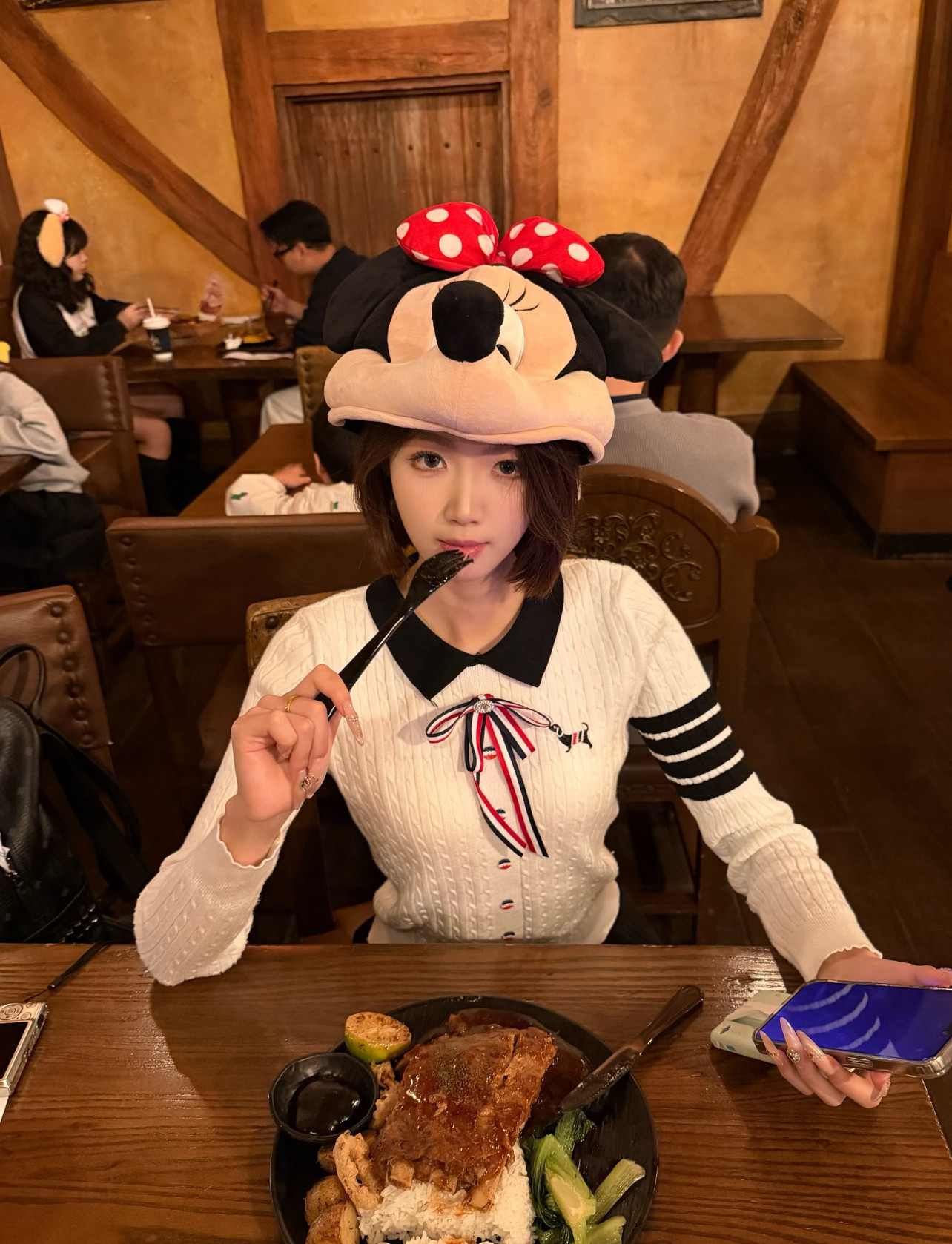 RR studio韩系甜妹polo领针织衫 蝴蝶结设计可爱减龄 短裙